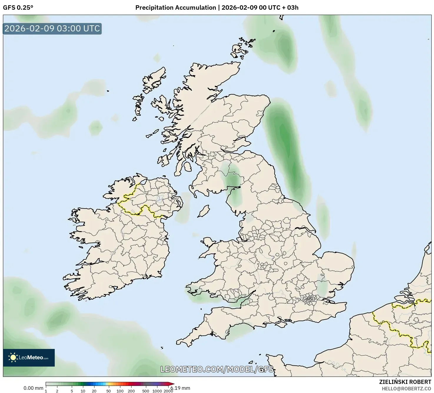 GFS model - United Kingdom, Pengumpulan Hujan