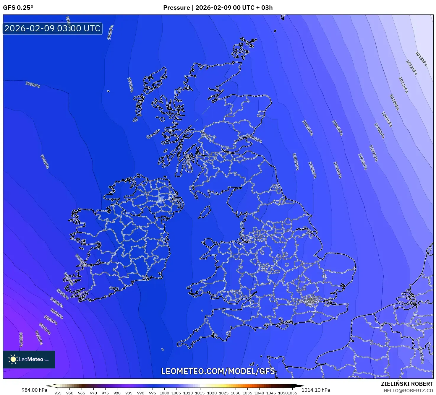 GFS model - United Kingdom, Tekanan