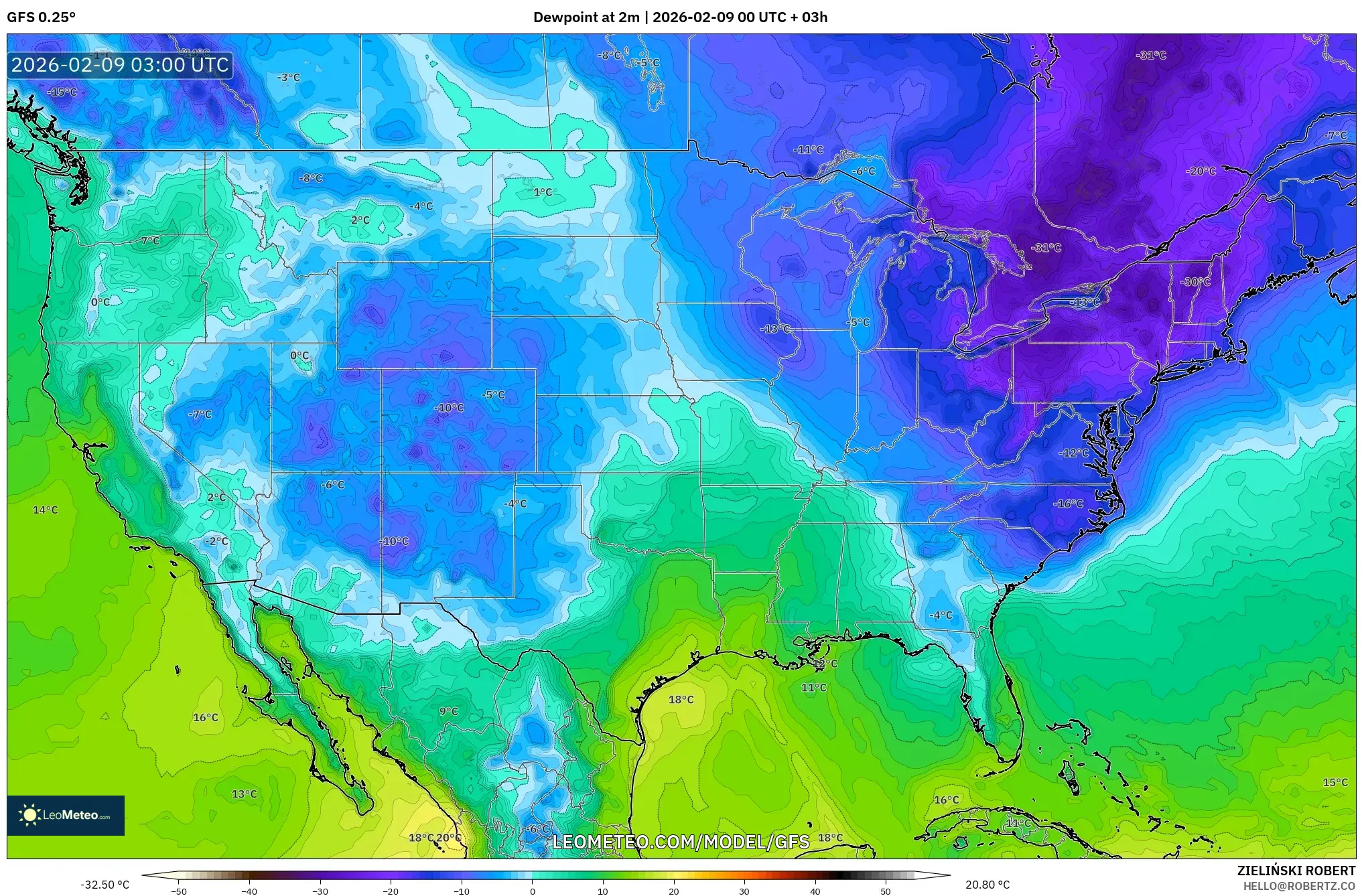 GFS model - Amerika Syarikat, Takat Embun 2 m