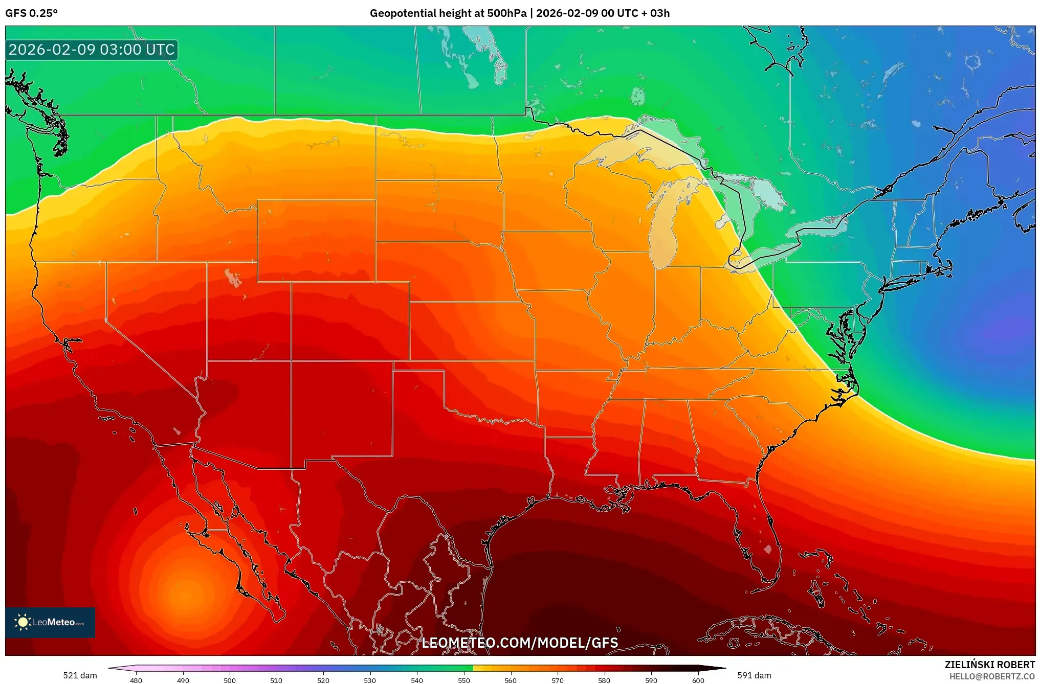 GFS model - Amerika Syarikat, Ketinggian geopotensial pada 500 hPa