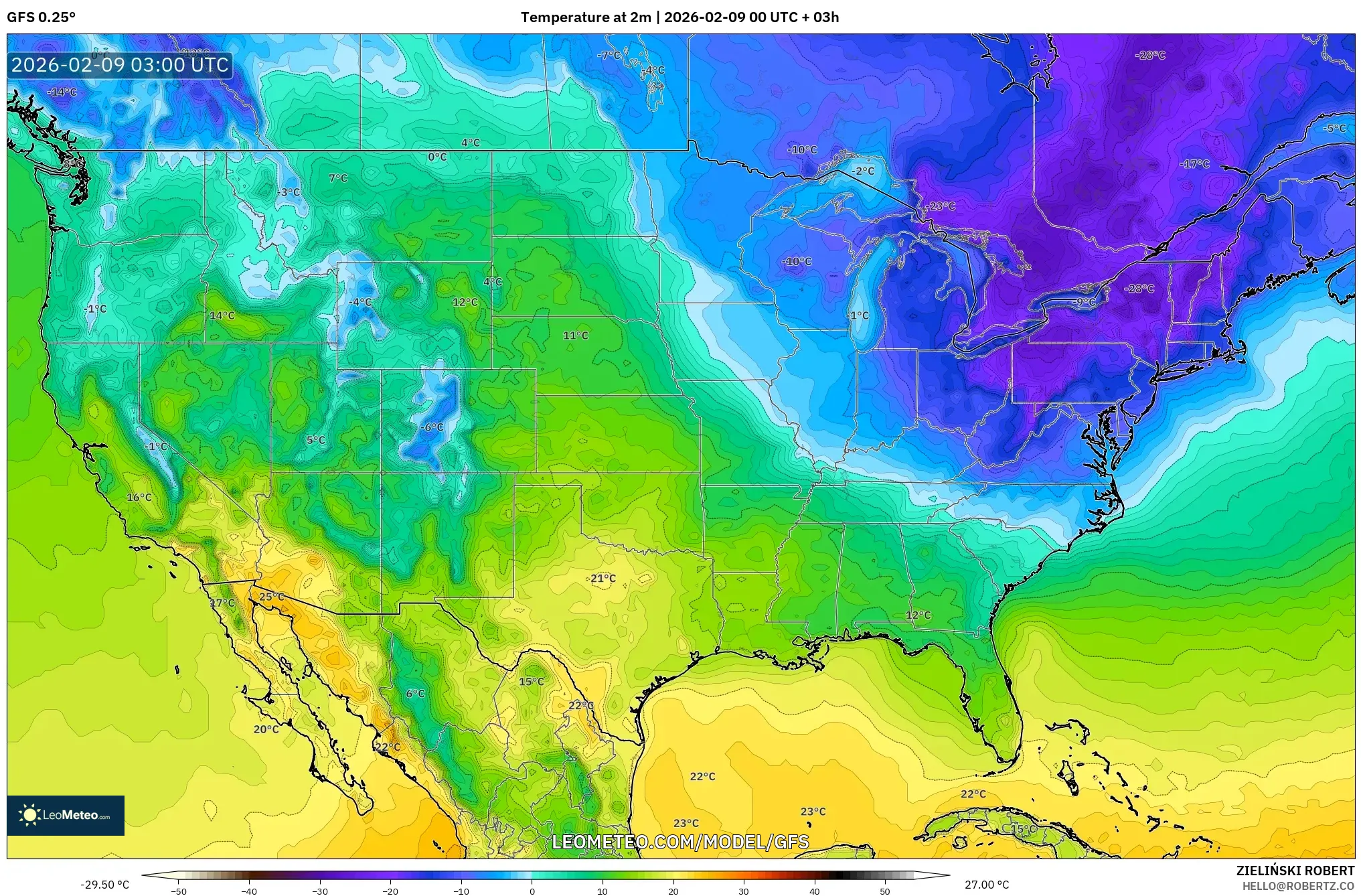 GFS model - Amerika Syarikat, Suhu pada 2 m
