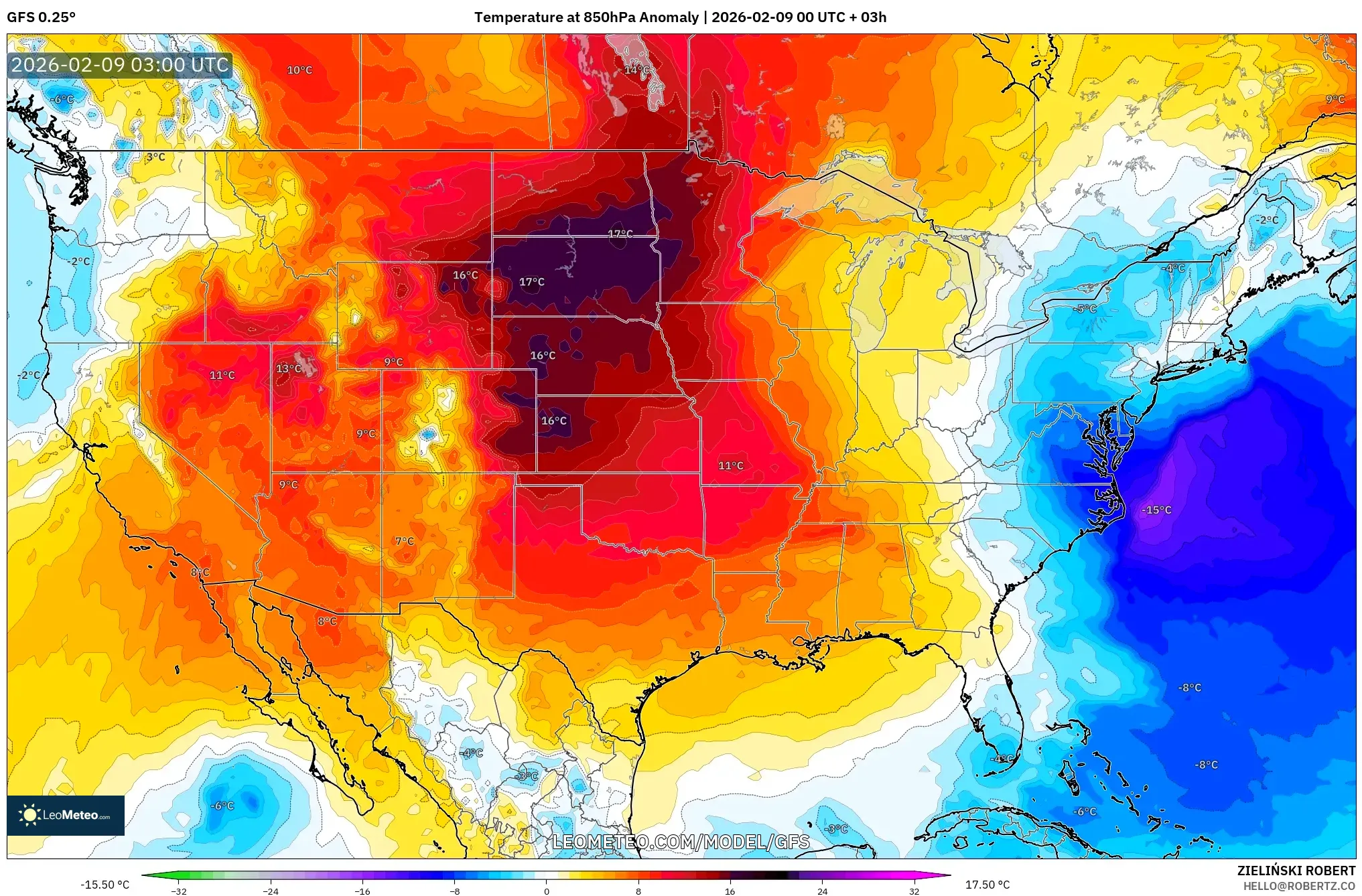 GFS model - Amerika Syarikat, Anomali Suhu 850 hPa