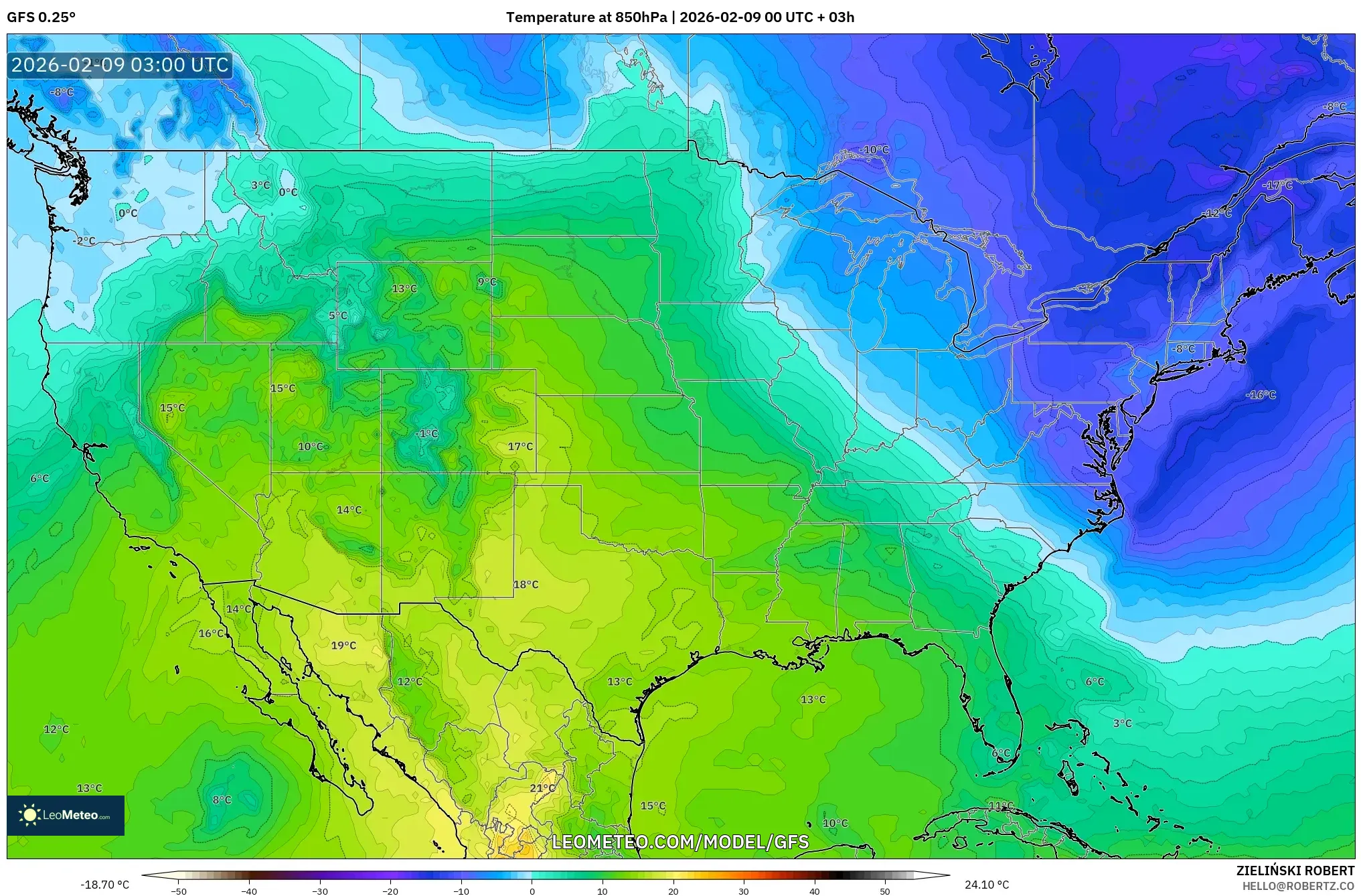 GFS model - Amerika Syarikat, Suhu 850 hPa