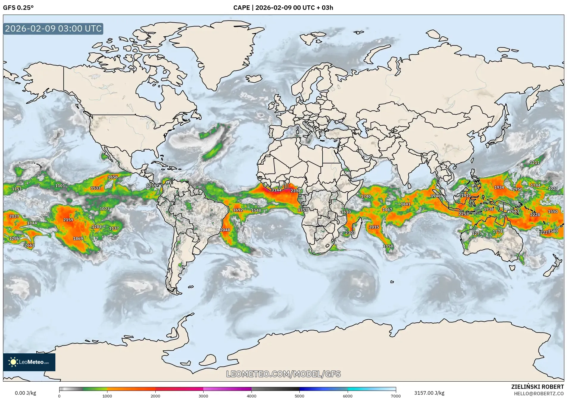 GFS model - Dunia, CAPE