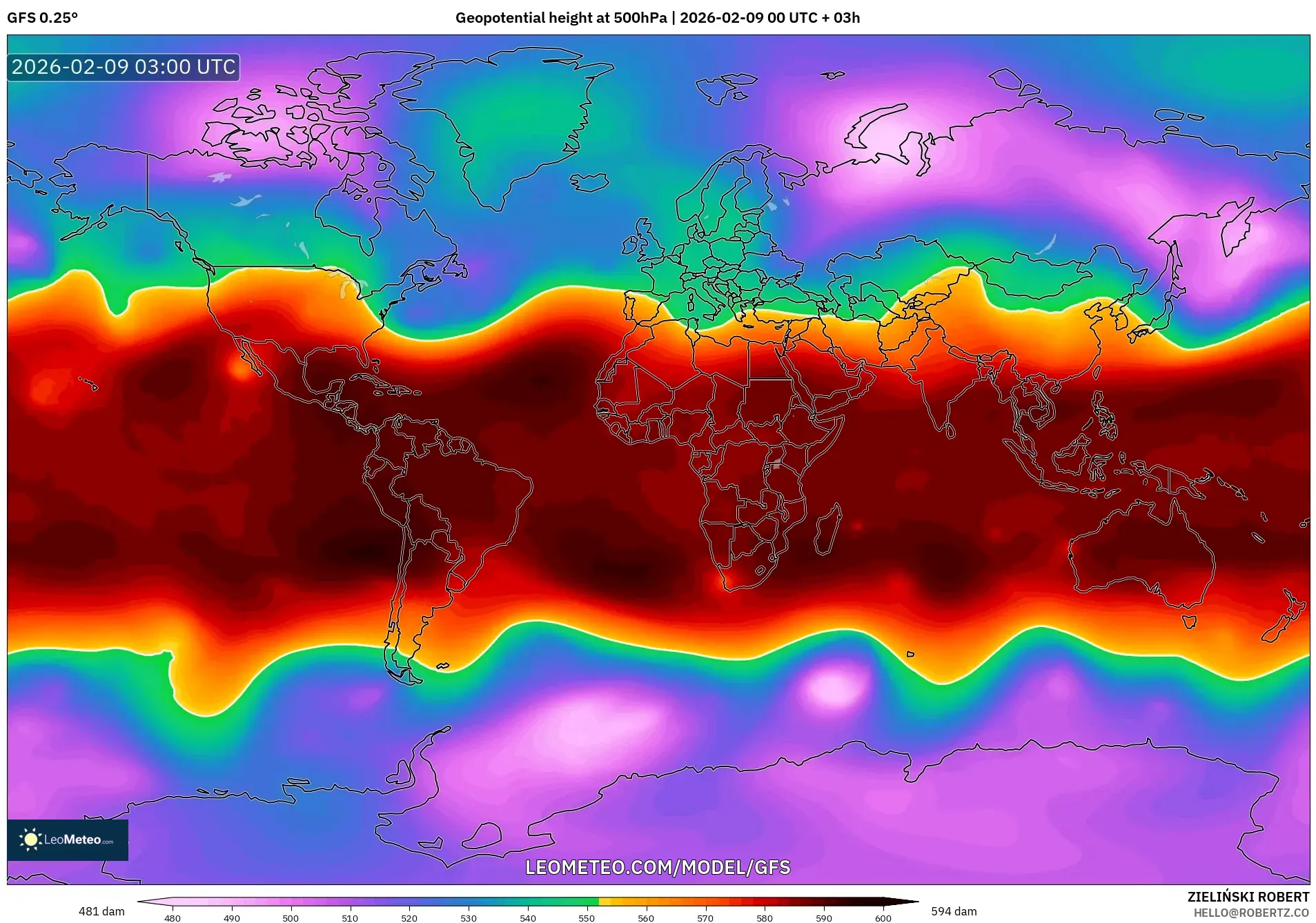 GFS model - Dunia, Ketinggian geopotensial pada 500 hPa