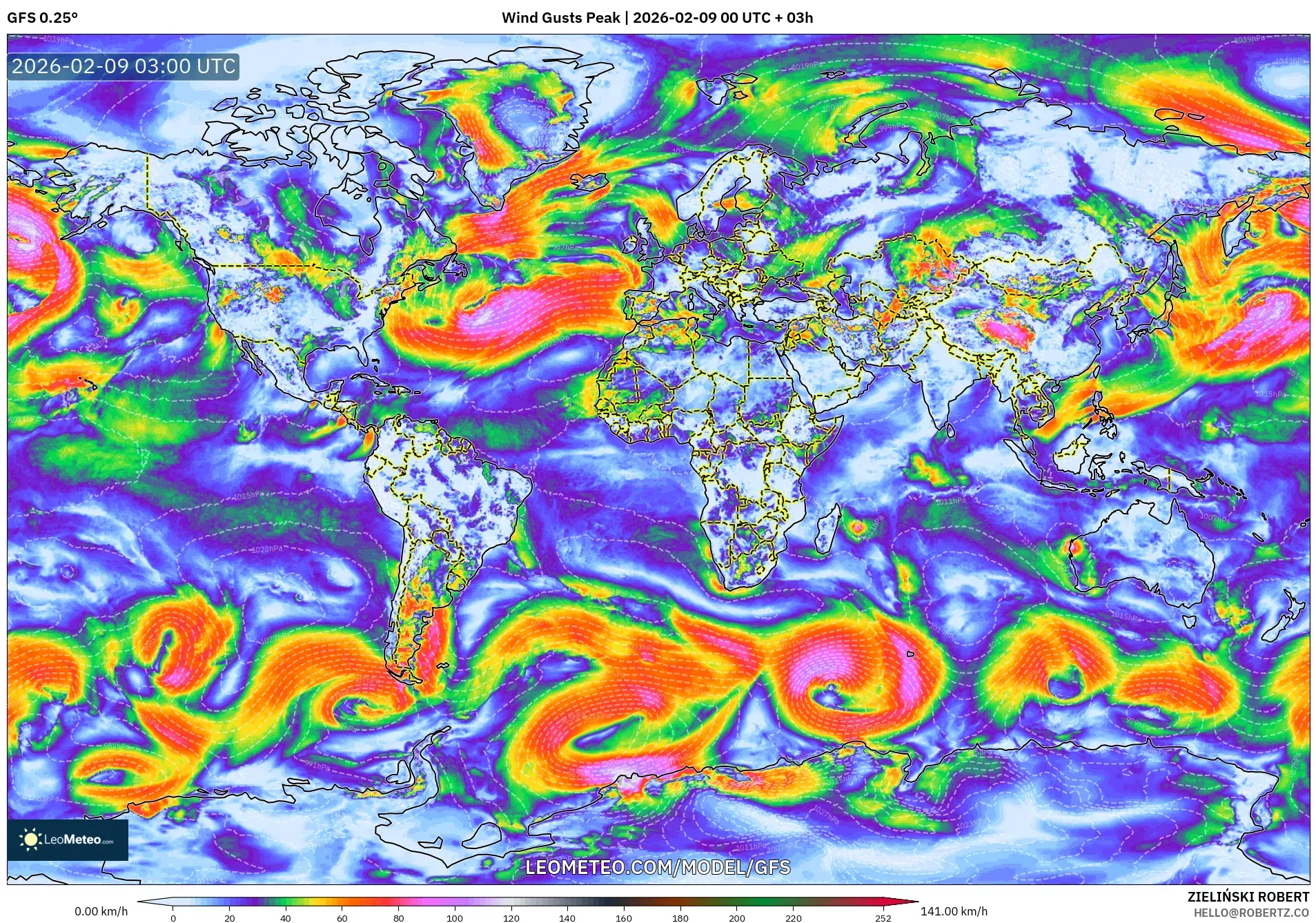 GFS model - Dunia, Hembusan Tertinggi