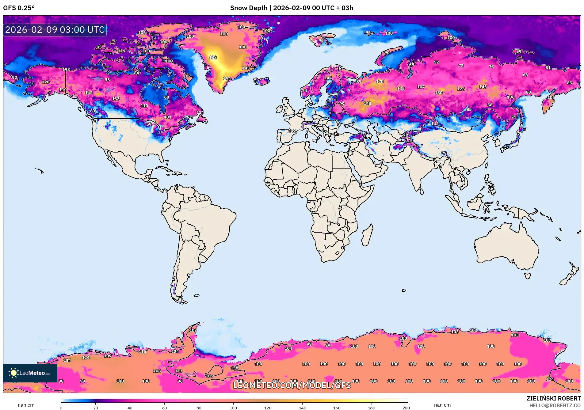 GFS model - Dunia, Ketebalan Salji