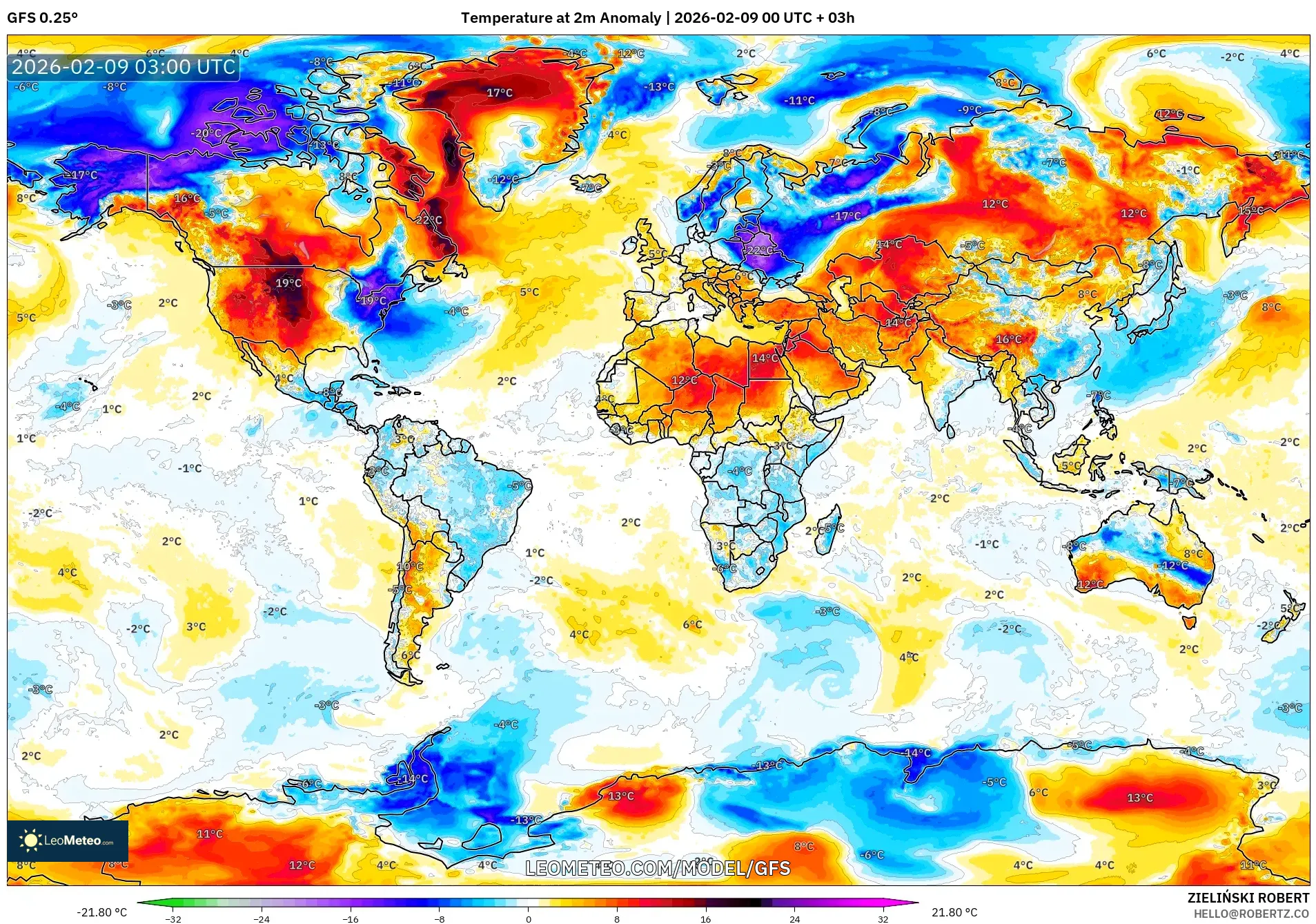 GFS model - Dunia, Anomali Suhu 2 m