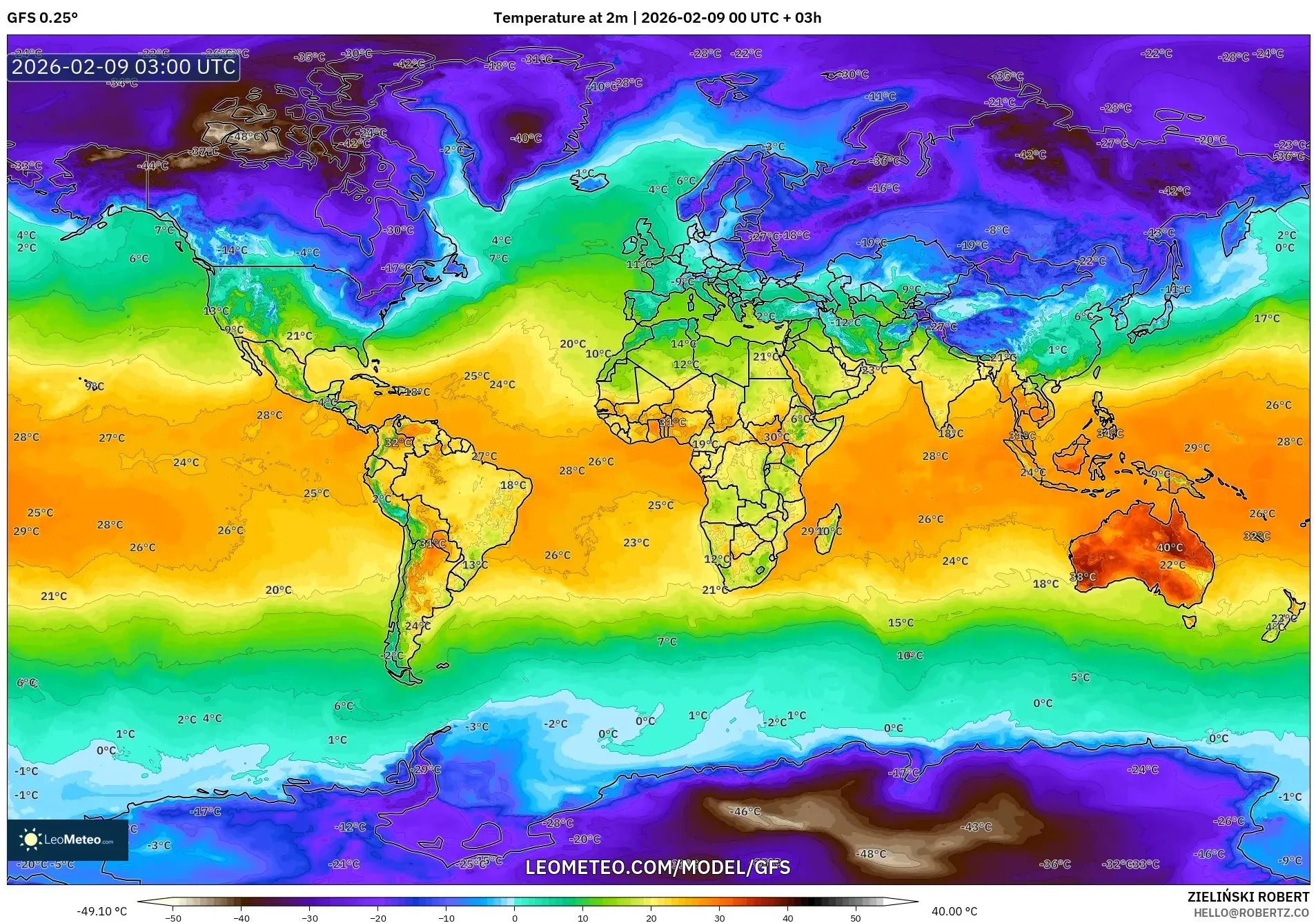 GFS model - Dunia, Suhu pada 2 m