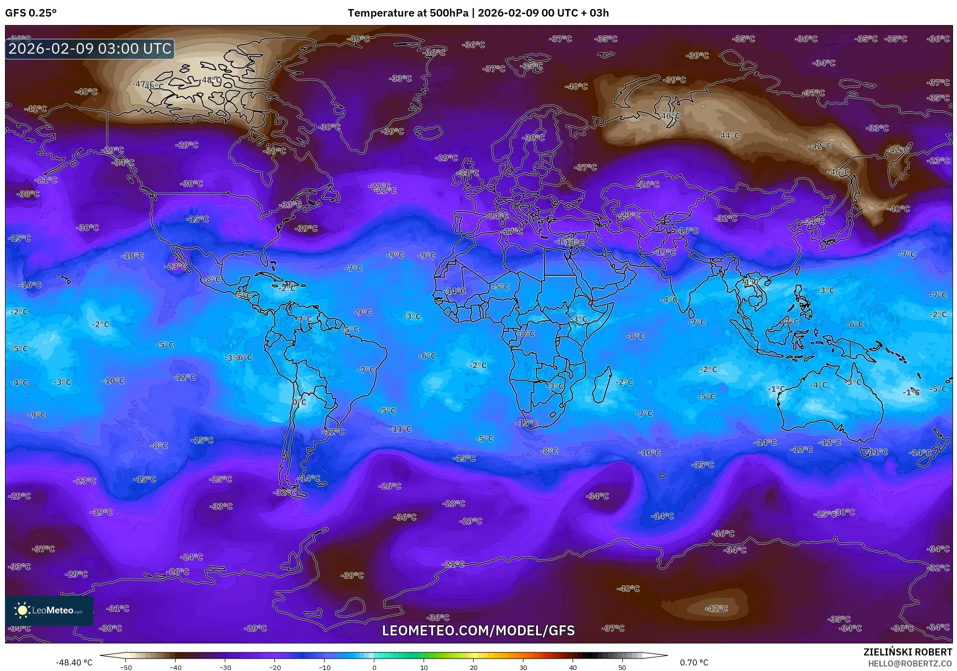 GFS model - Dunia, Suhu 500 hPa