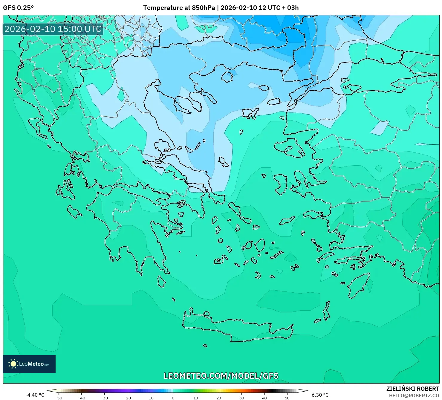 GFS model - Greece, Temperature at 850hPa