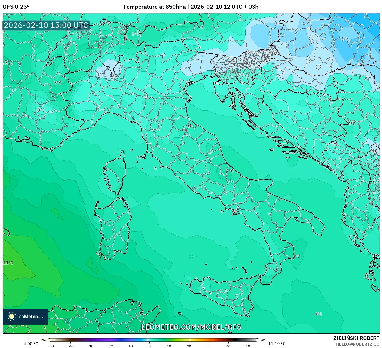 GFS model - Italy, Temperature at 850hPa