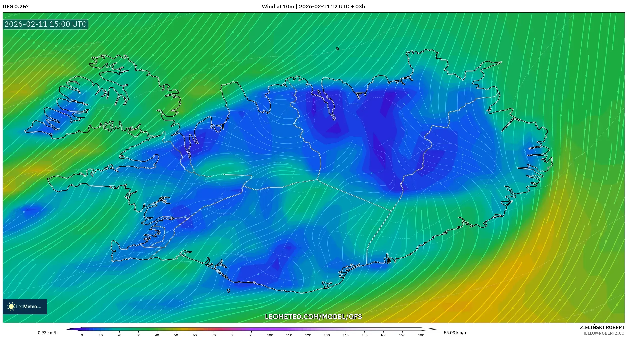 GFS model - Iceland, Wind at 10m