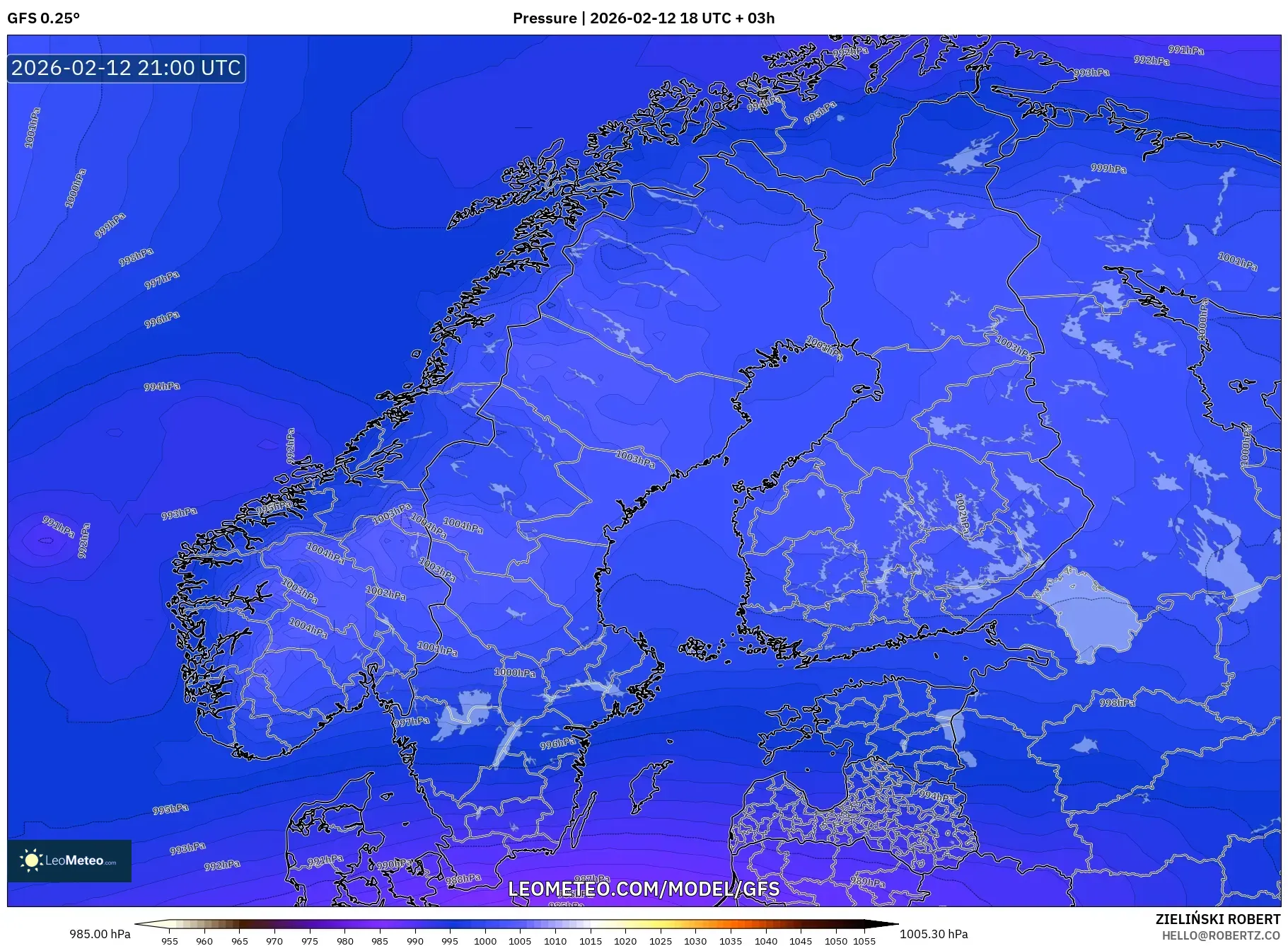 GFS model - Scandinavia, Pressure