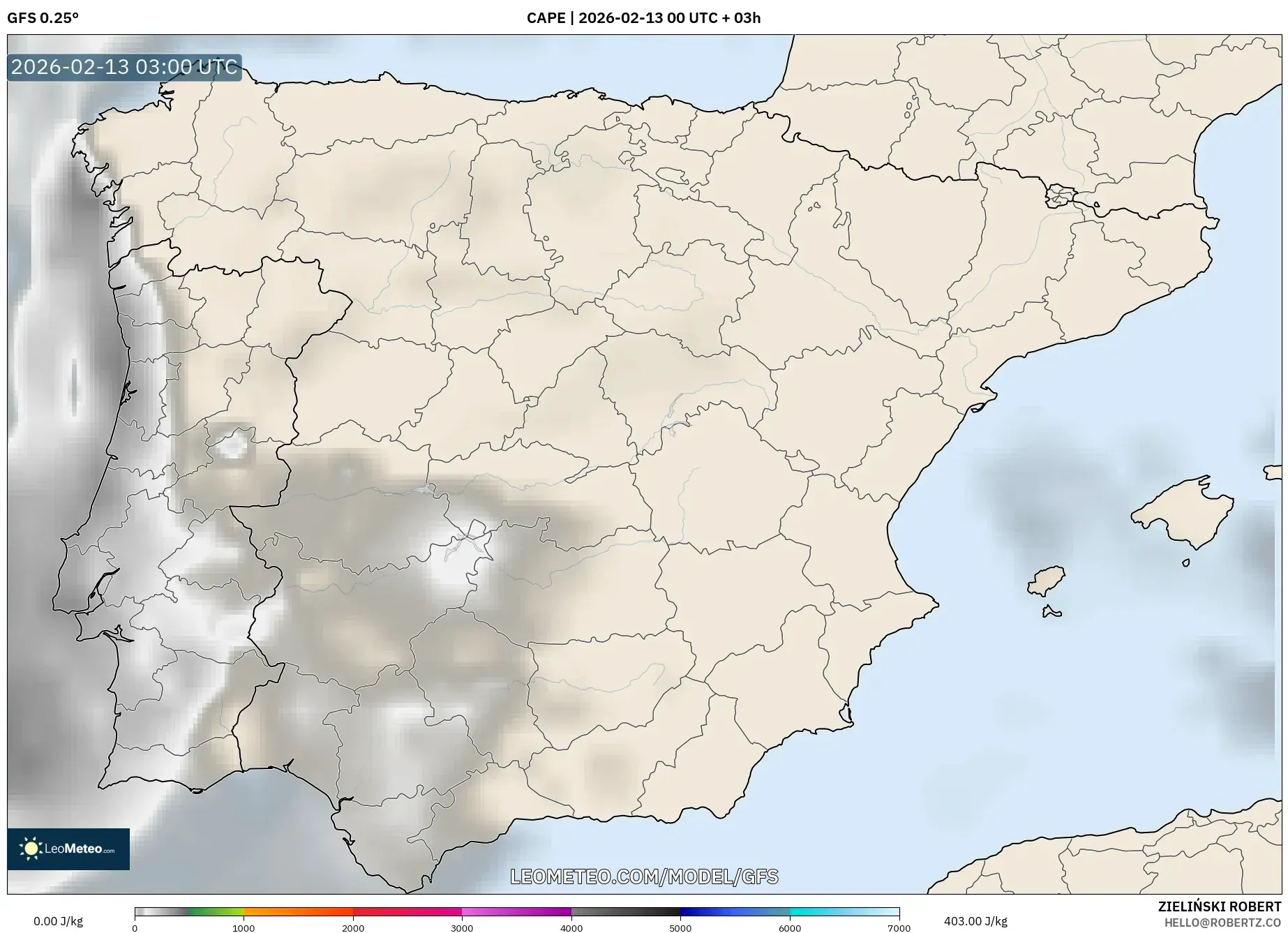 GFS model - Spain, CAPE