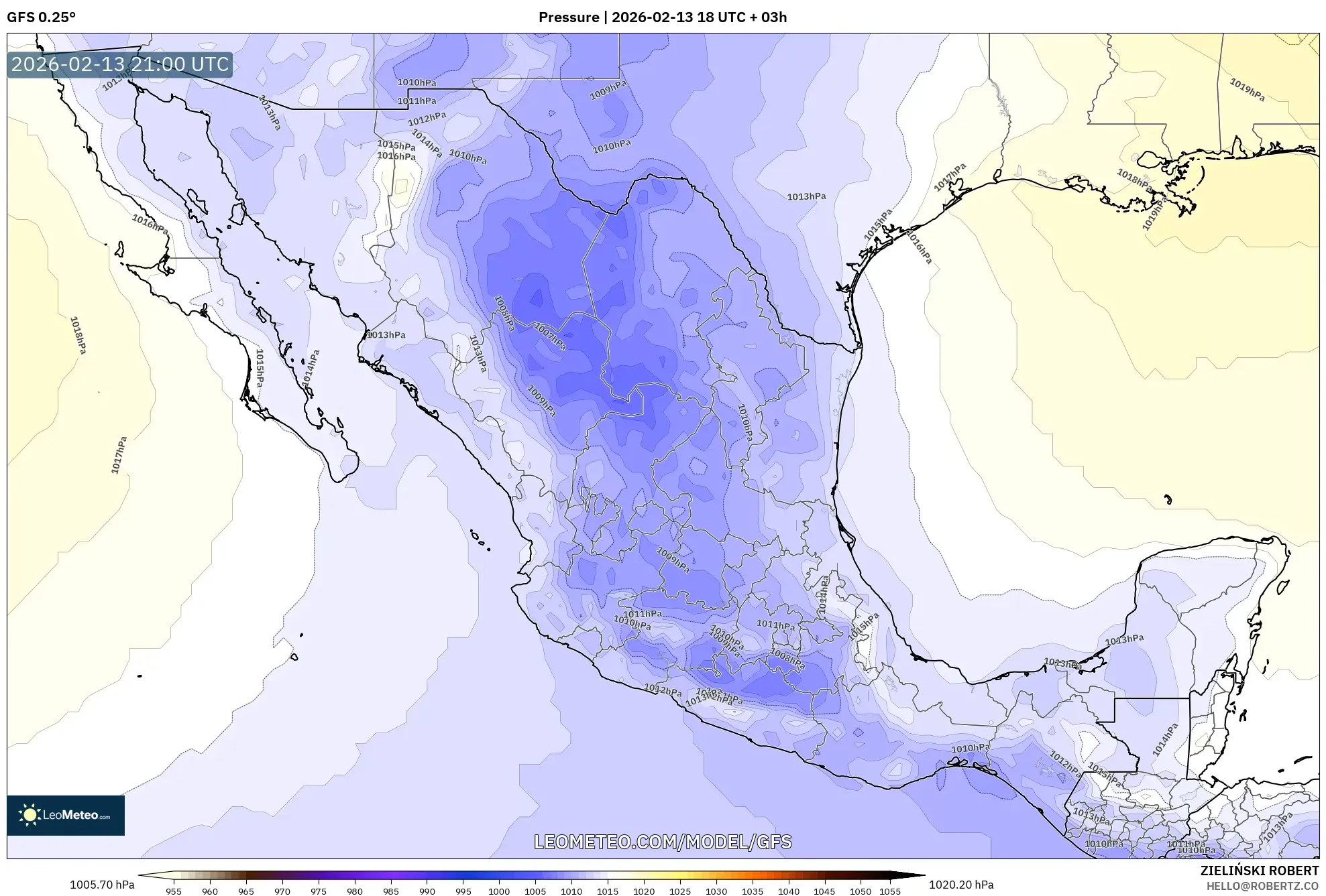 GFS model - Mexico, Pressure
