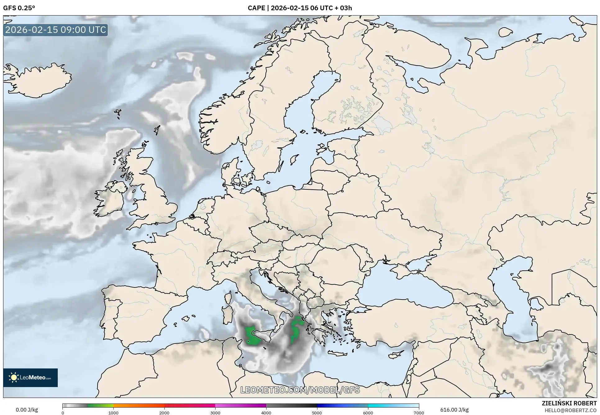 GFS model - Europe, CAPE