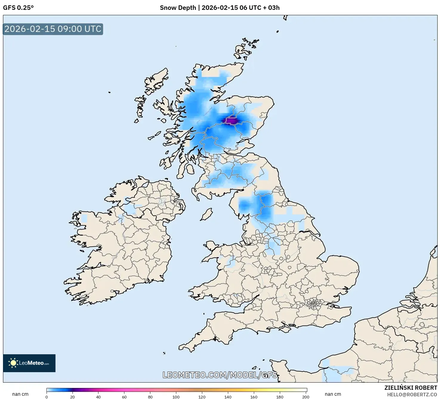 GFS model - United Kingdom, Snow Depth