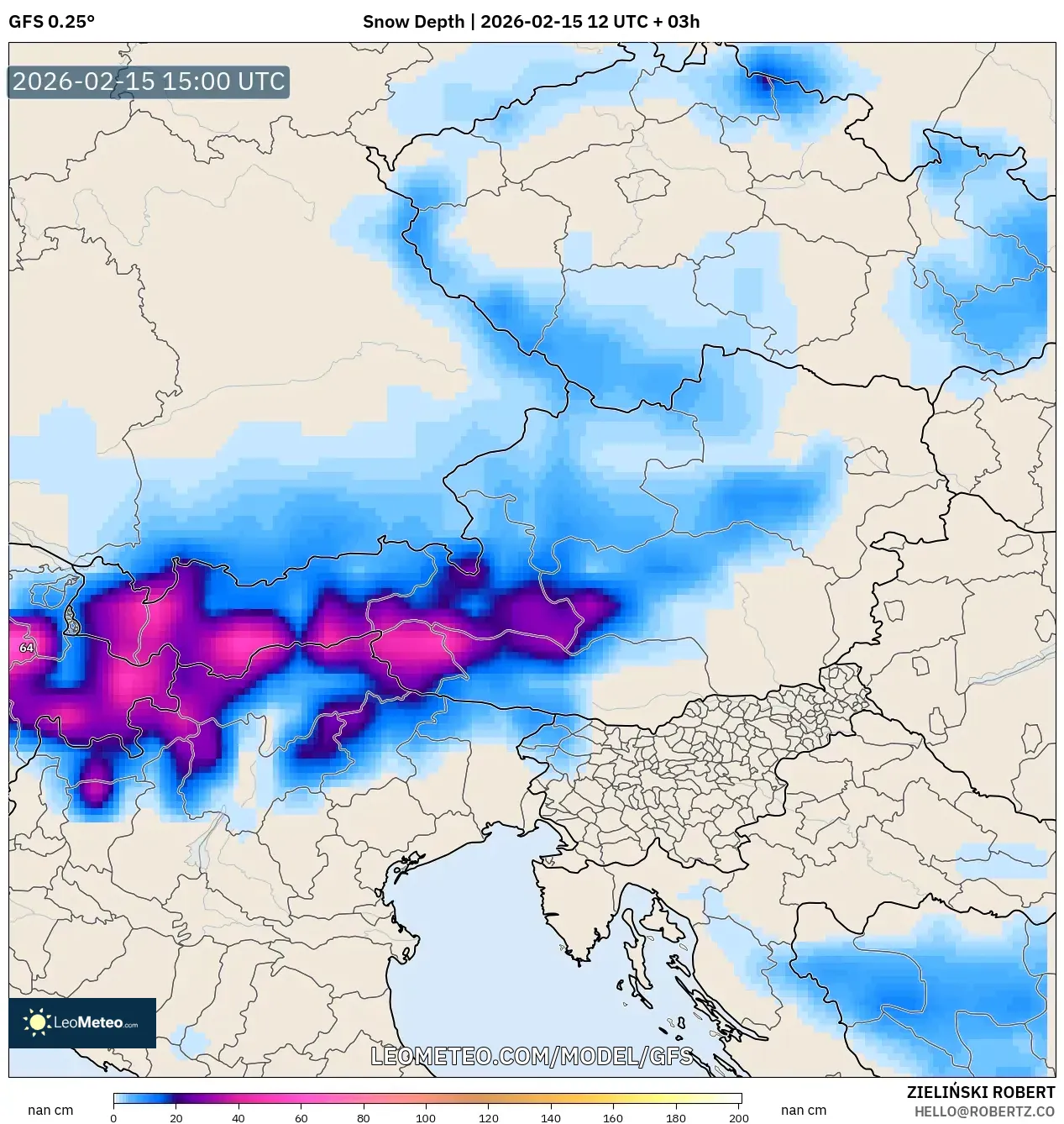 GFS model - Austria, Snow Depth