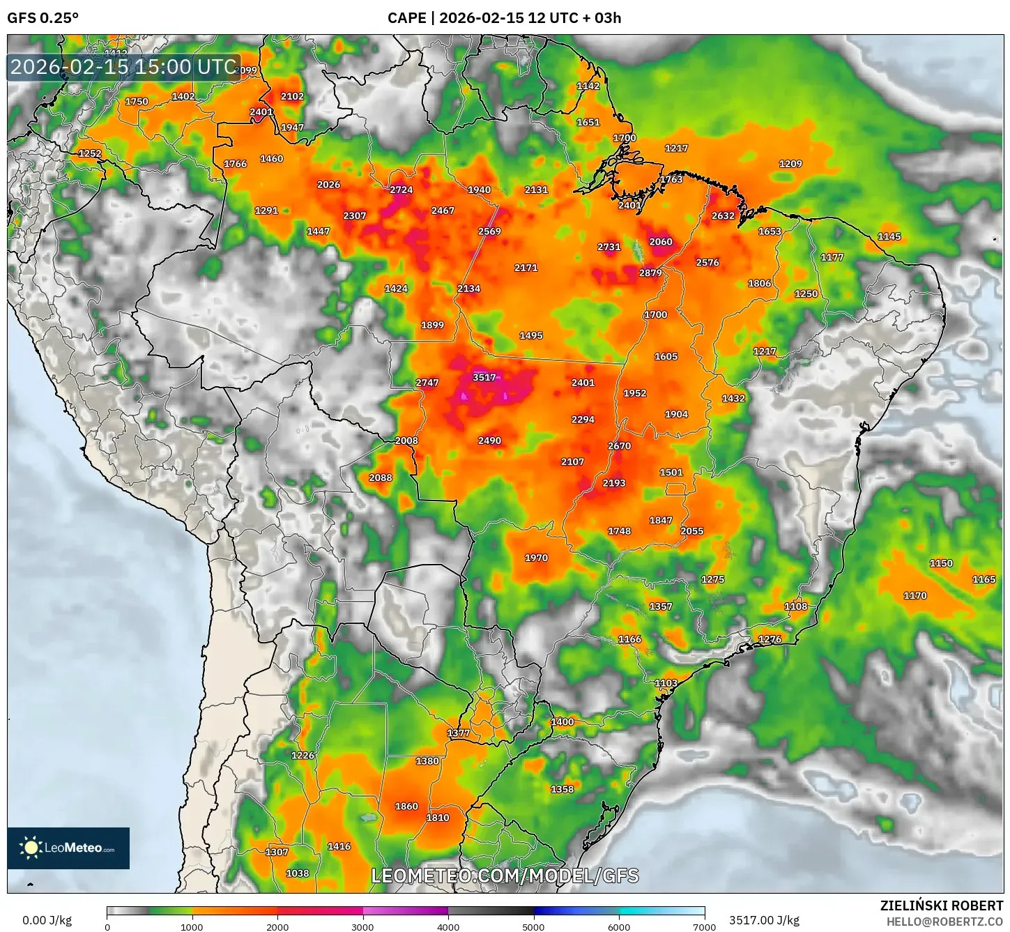 GFS model - Brazil, CAPE