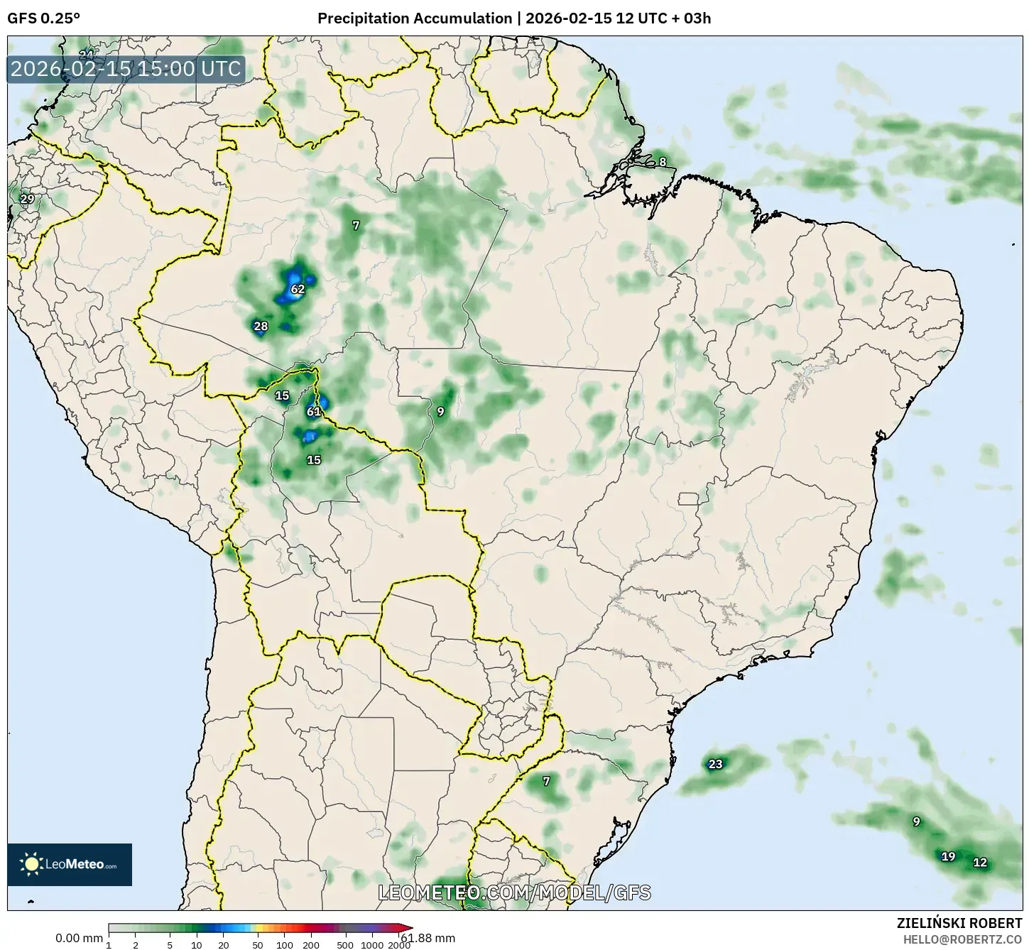 GFS model - Brazil, Precipitation Accumulation