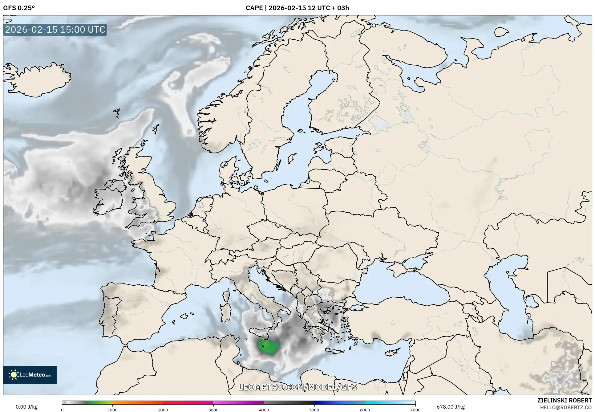 GFS model - Europe, CAPE