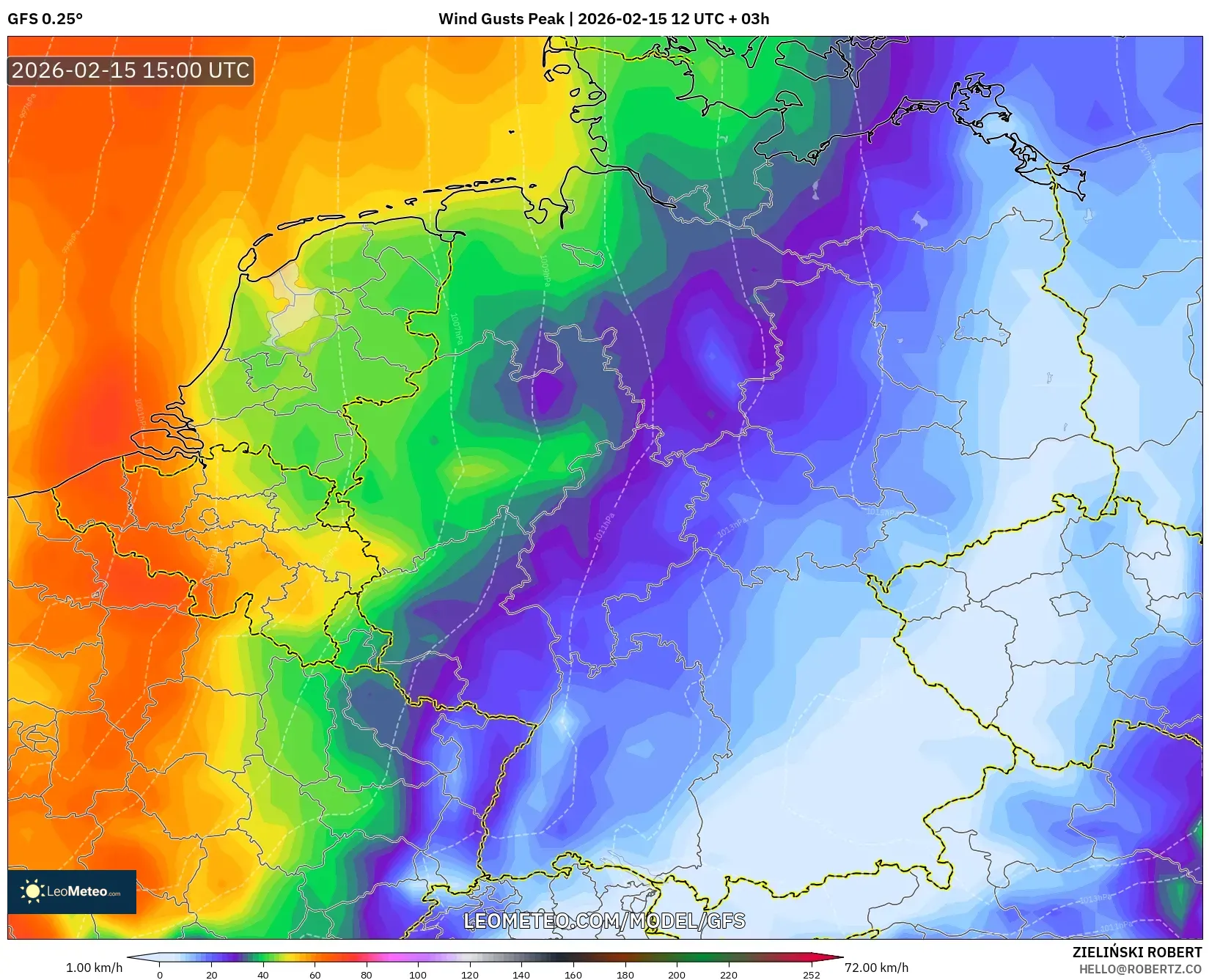 GFS model - Germany, Wind Gusts Peak