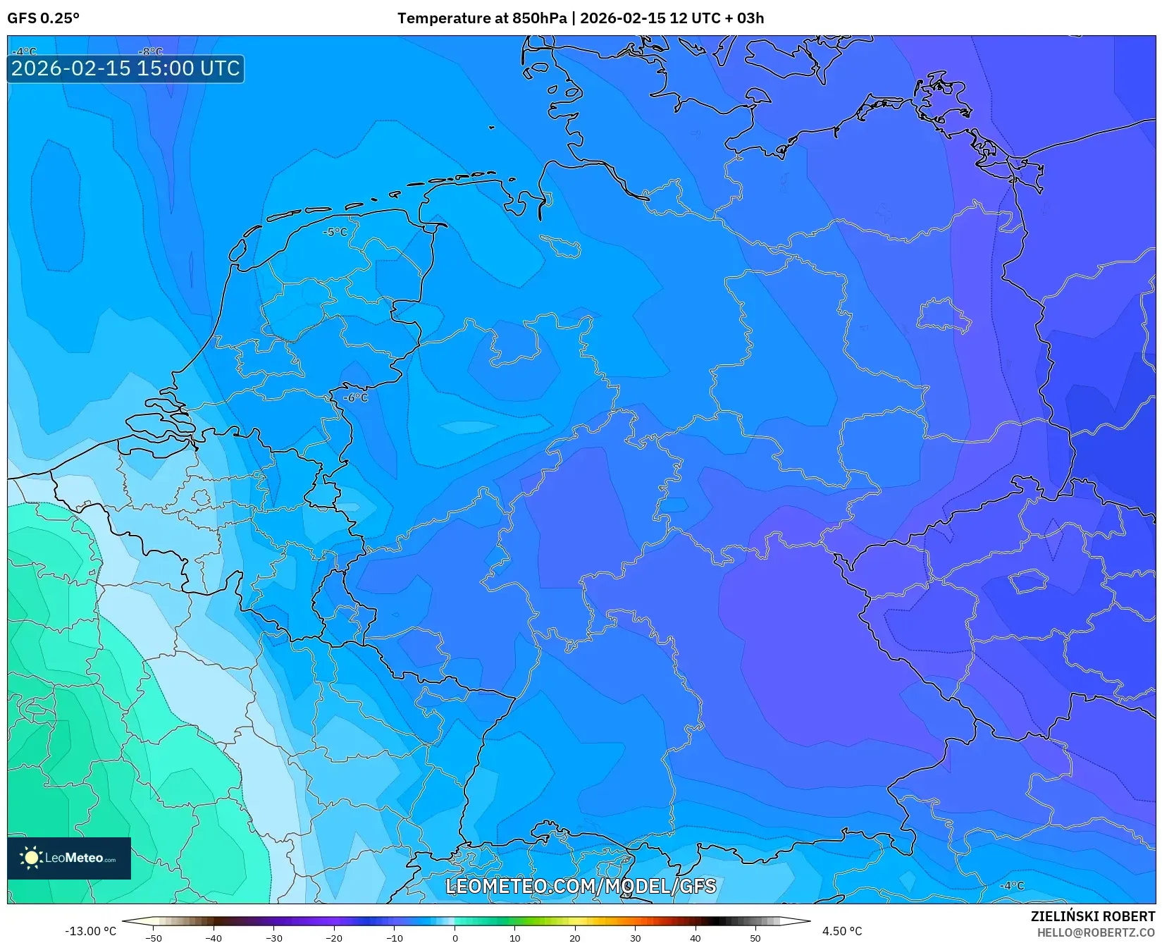 GFS model - Germany, Temperature at 850hPa