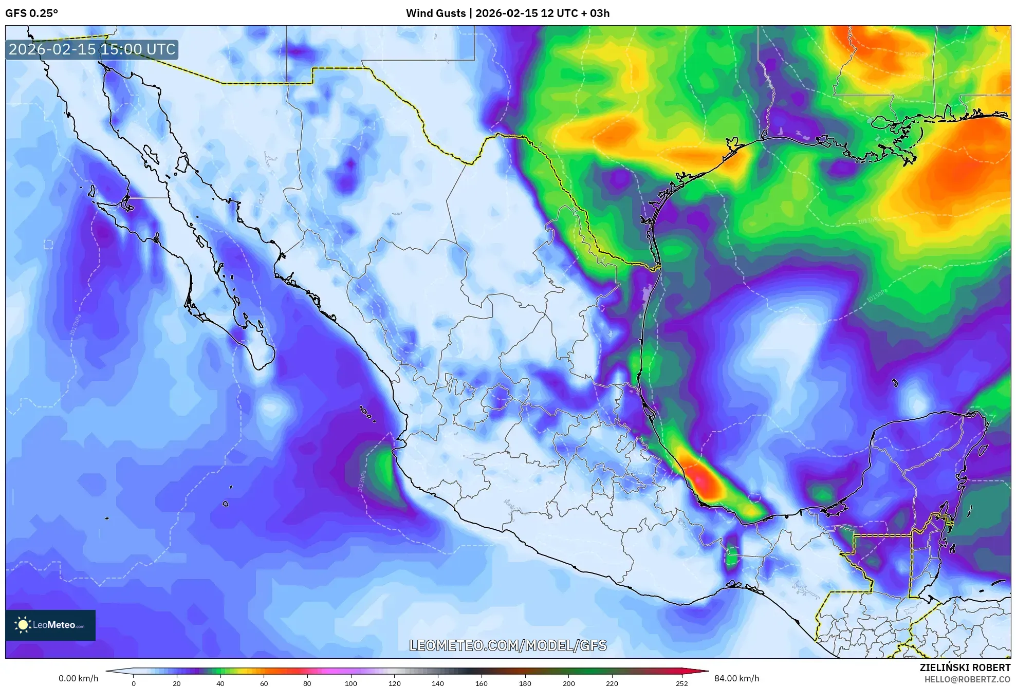 GFS model - Mexico, Wind Gusts