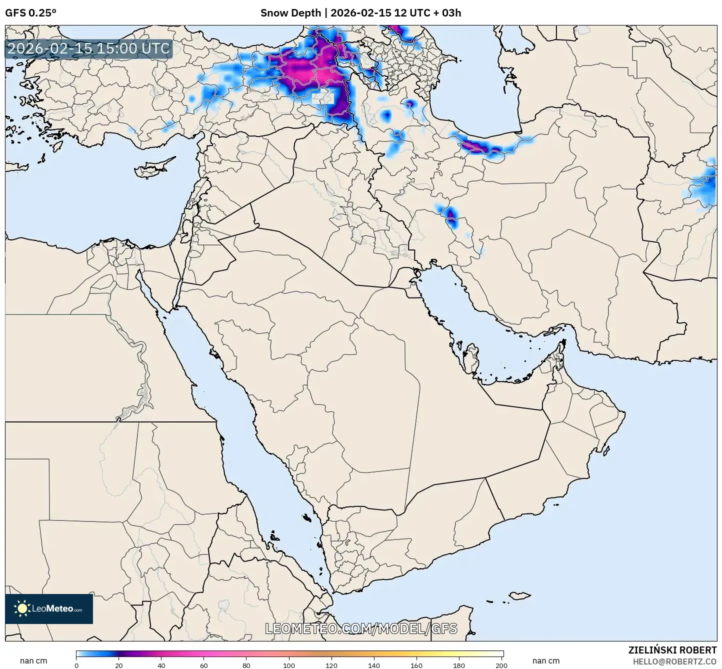GFS model - Middle East, Snow Depth