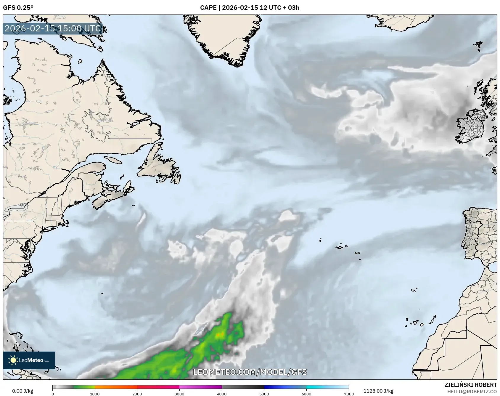 GFS model - North Atlantic, CAPE