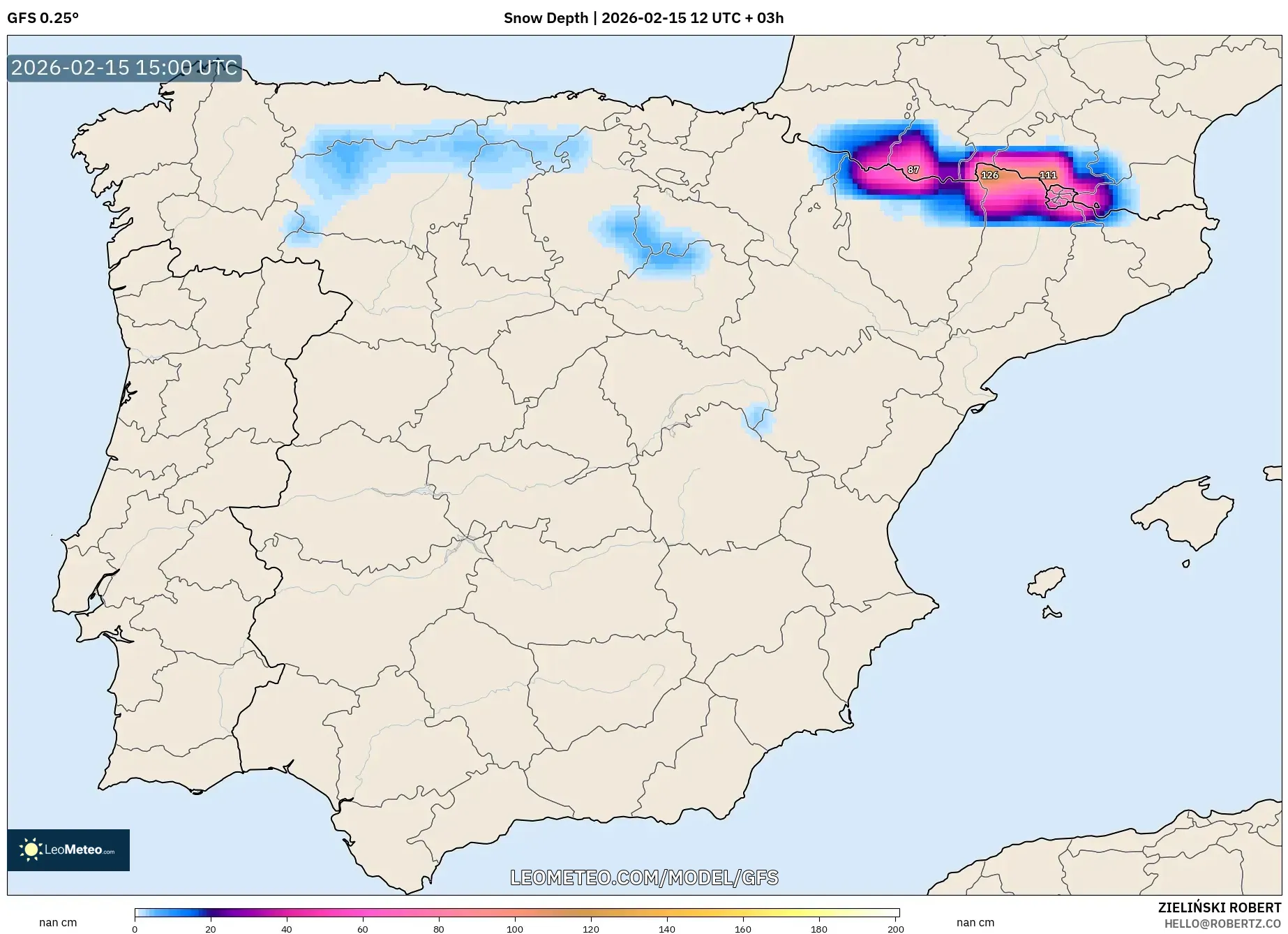 GFS model - Spain, Snow Depth