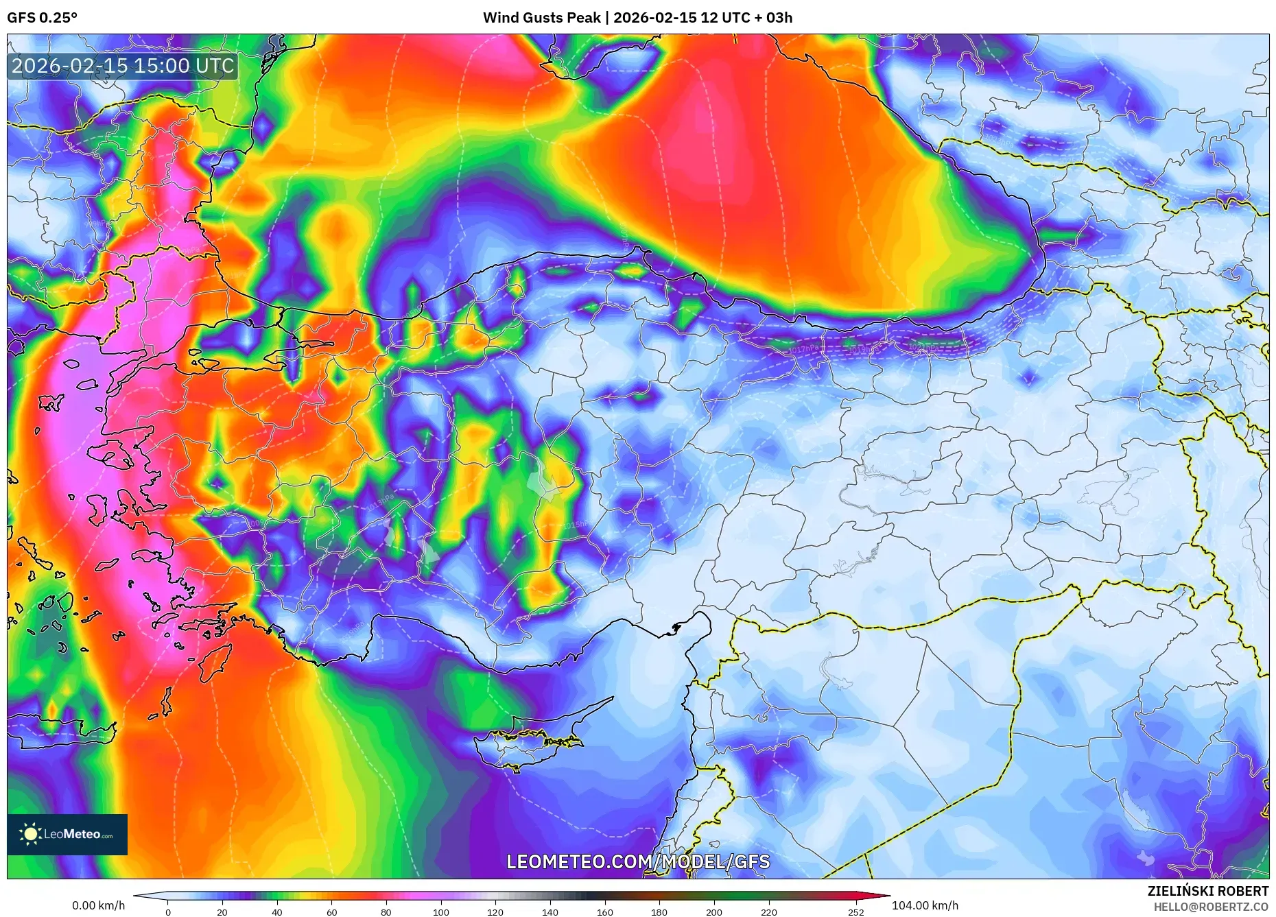 GFS model - Turkey, Wind Gusts Peak