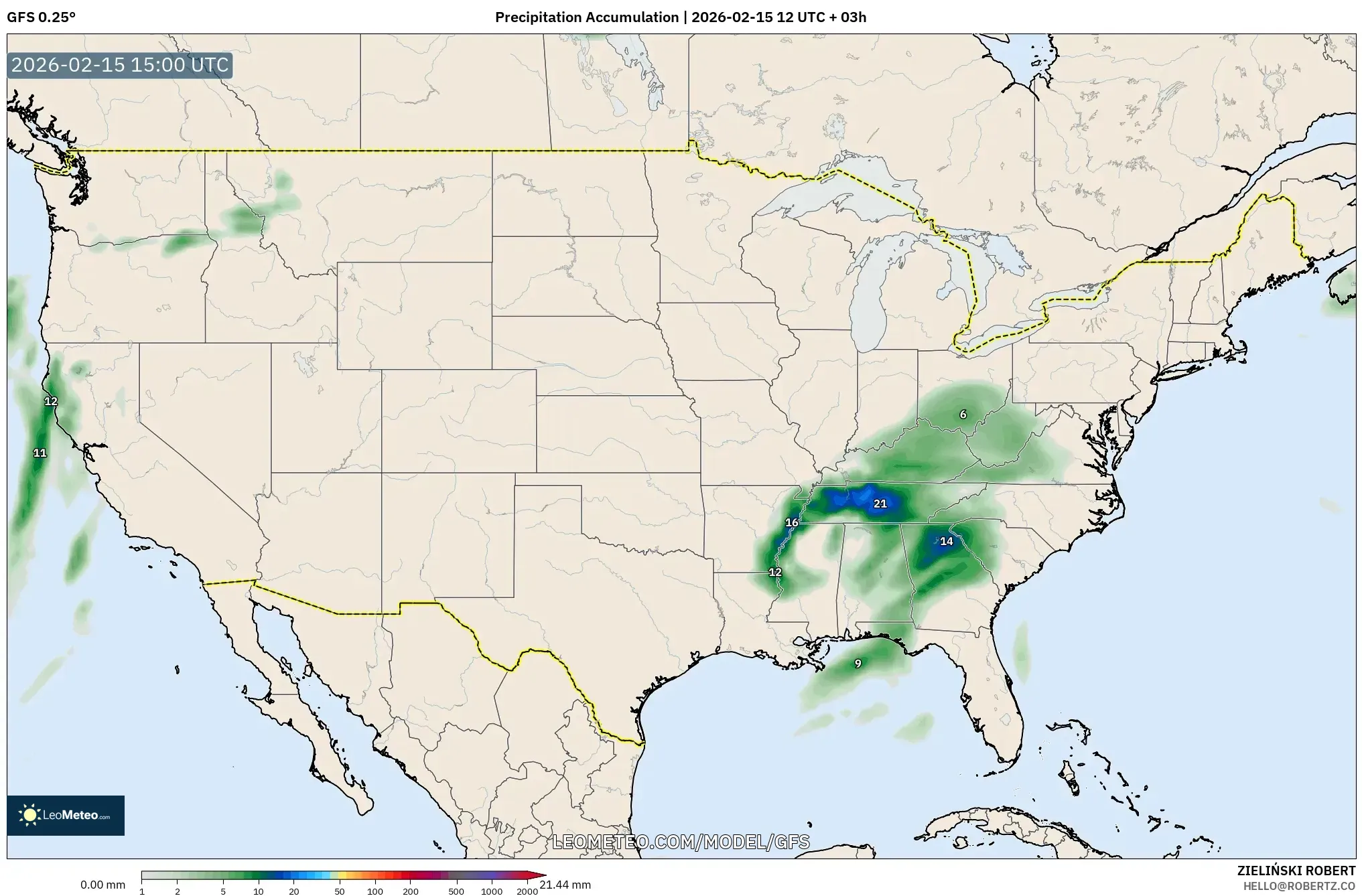 GFS model - United States, Precipitation Accumulation