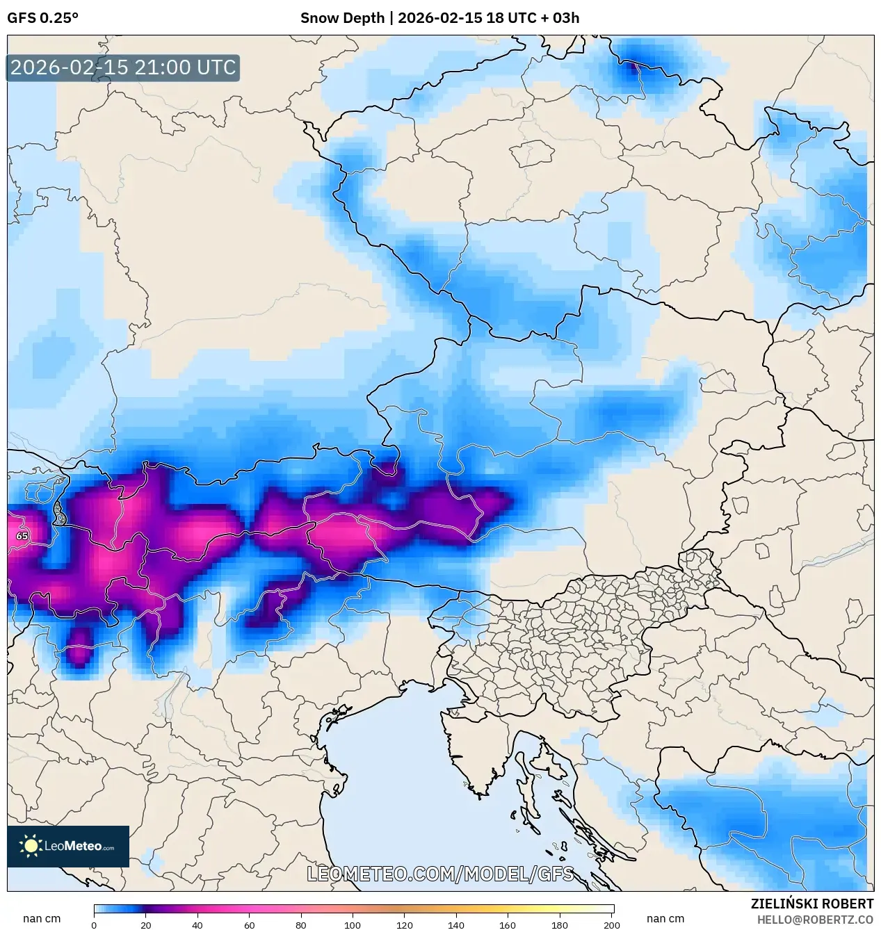 GFS model - Austria, Snow Depth