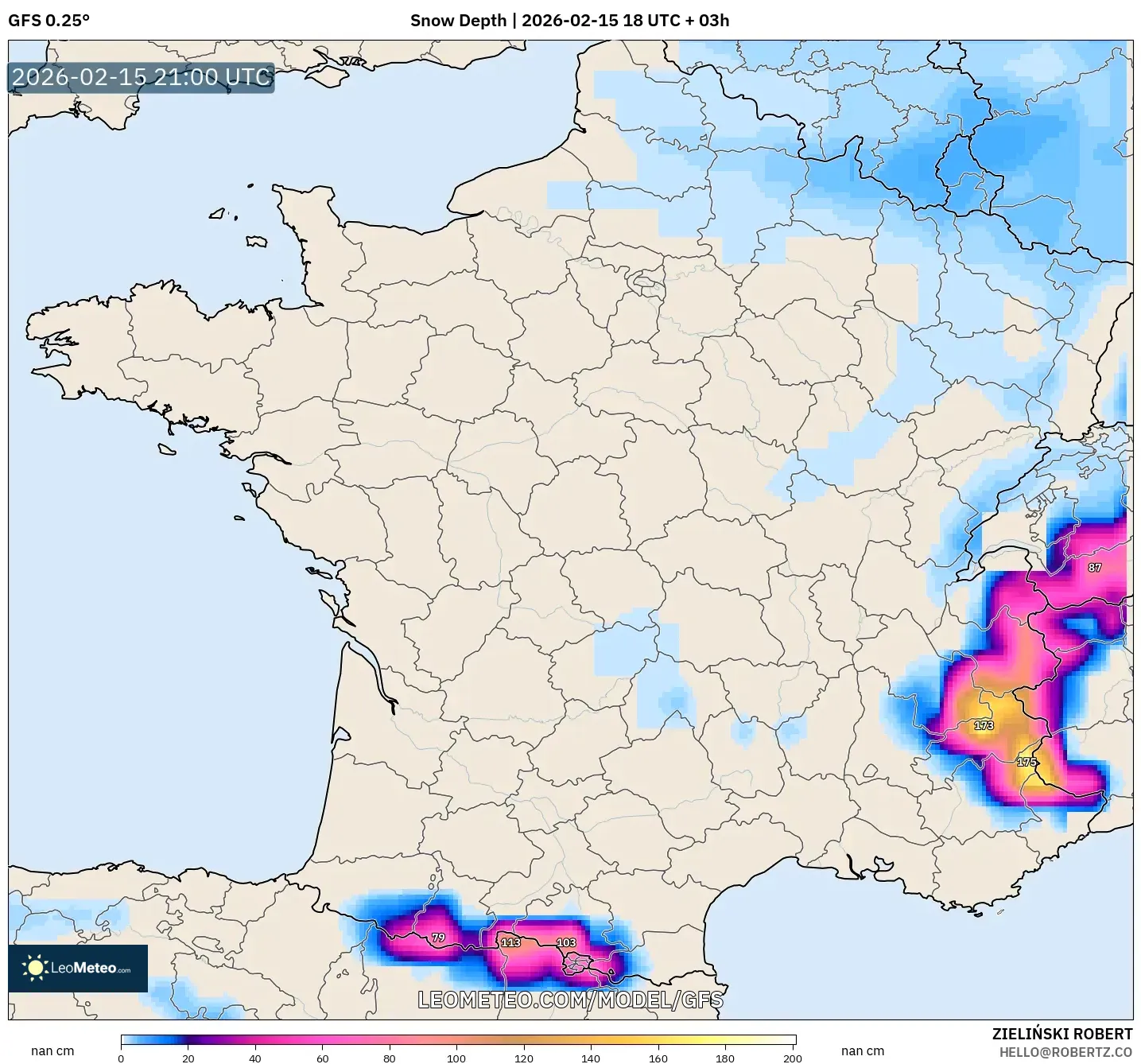 GFS model - France, Snow Depth