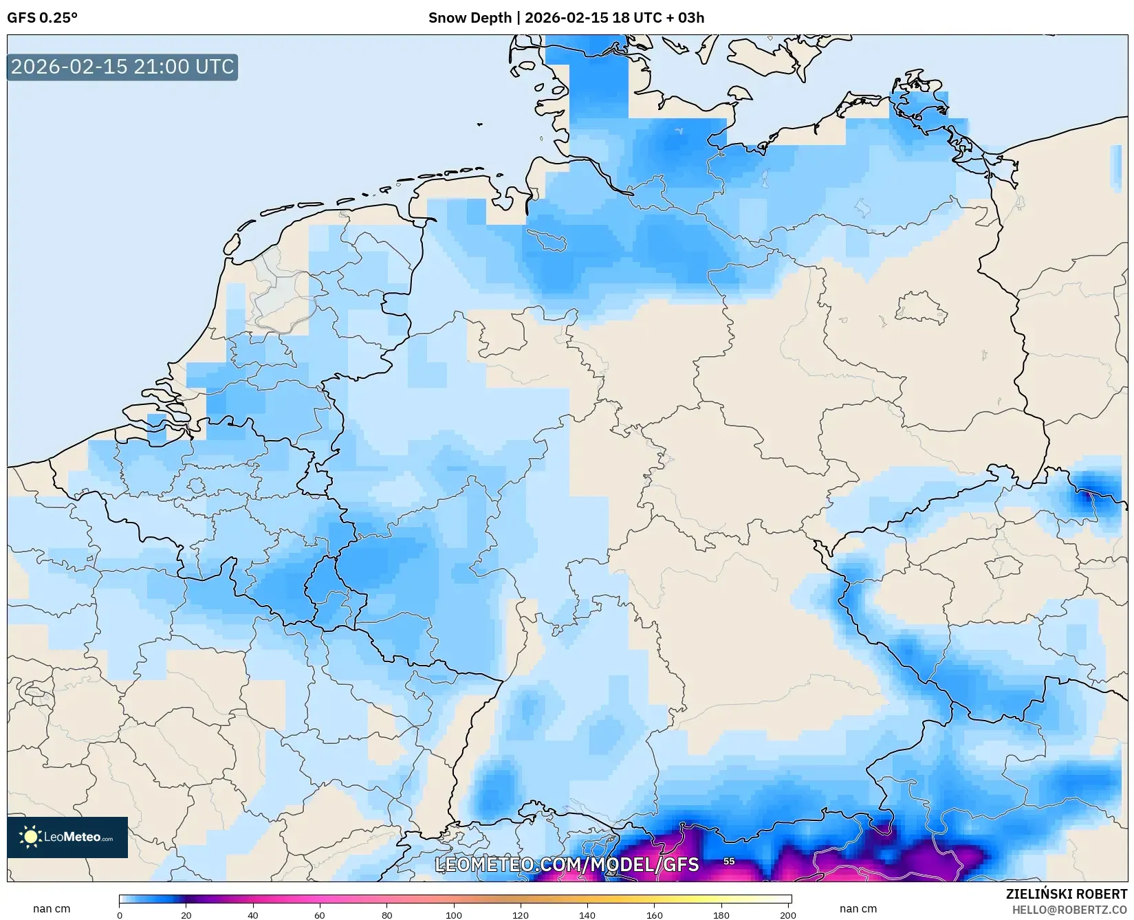 GFS model - Germany, Snow Depth