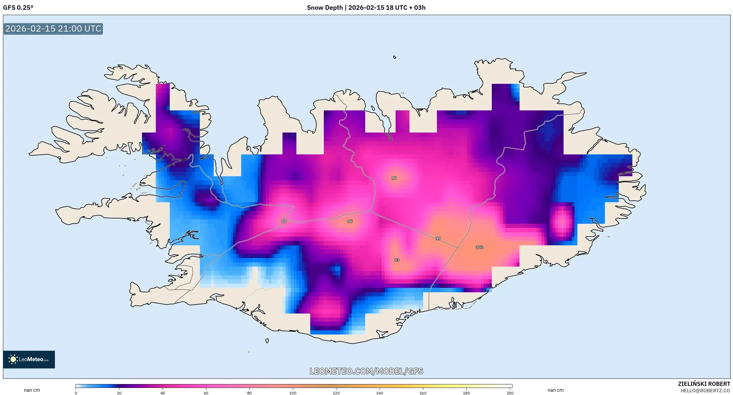 GFS model - Iceland, Snow Depth