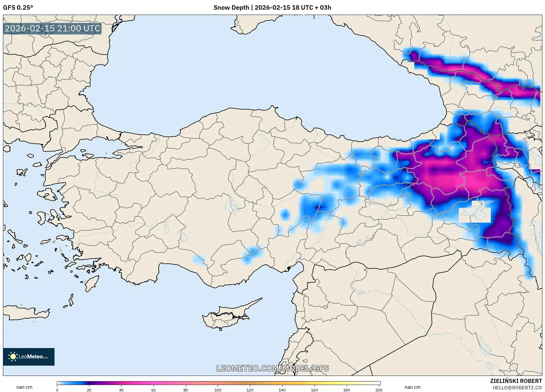 GFS model - Turkey, Snow Depth