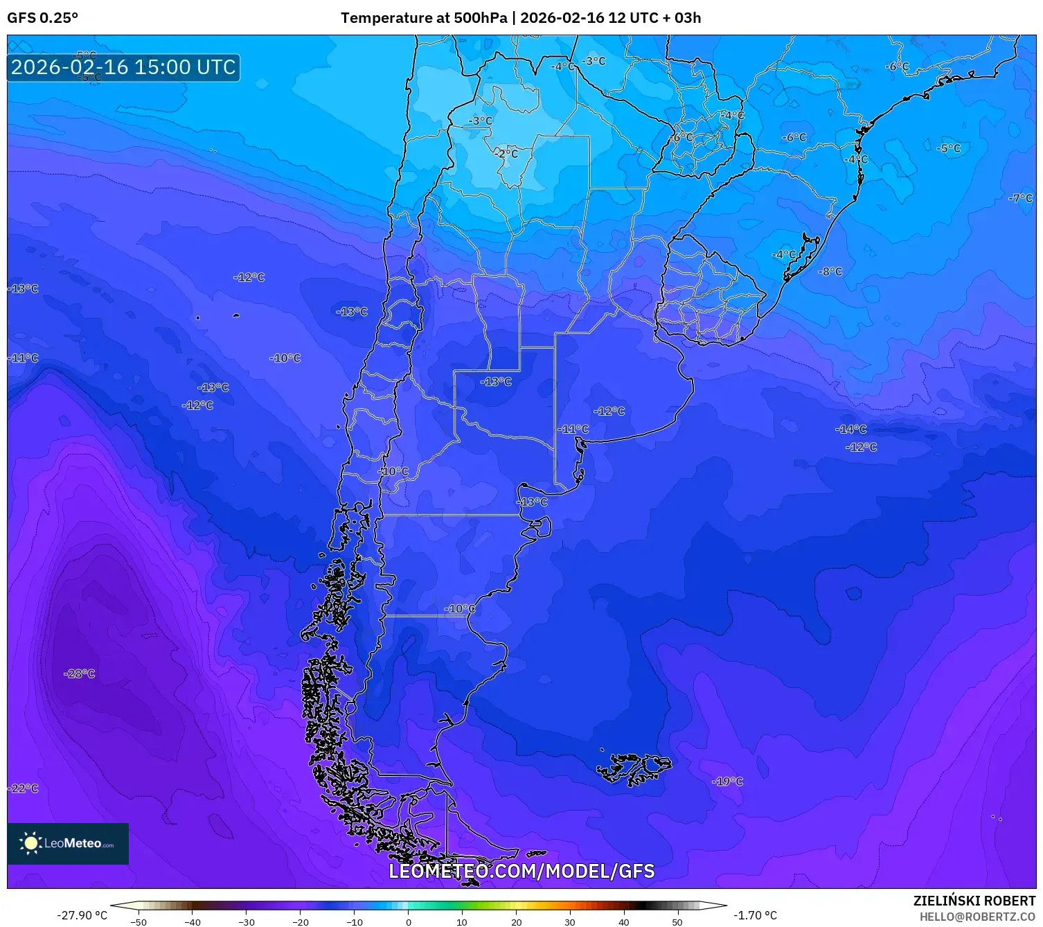 GFS model - Argentina, Temperature at 500hPa