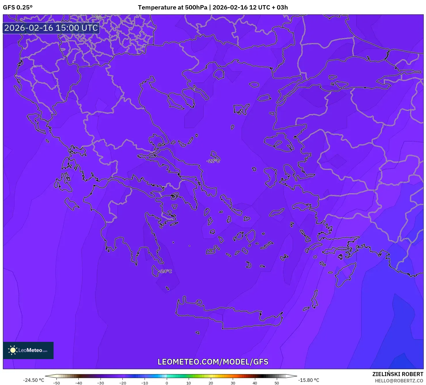 GFS model - Greece, Temperature at 500hPa