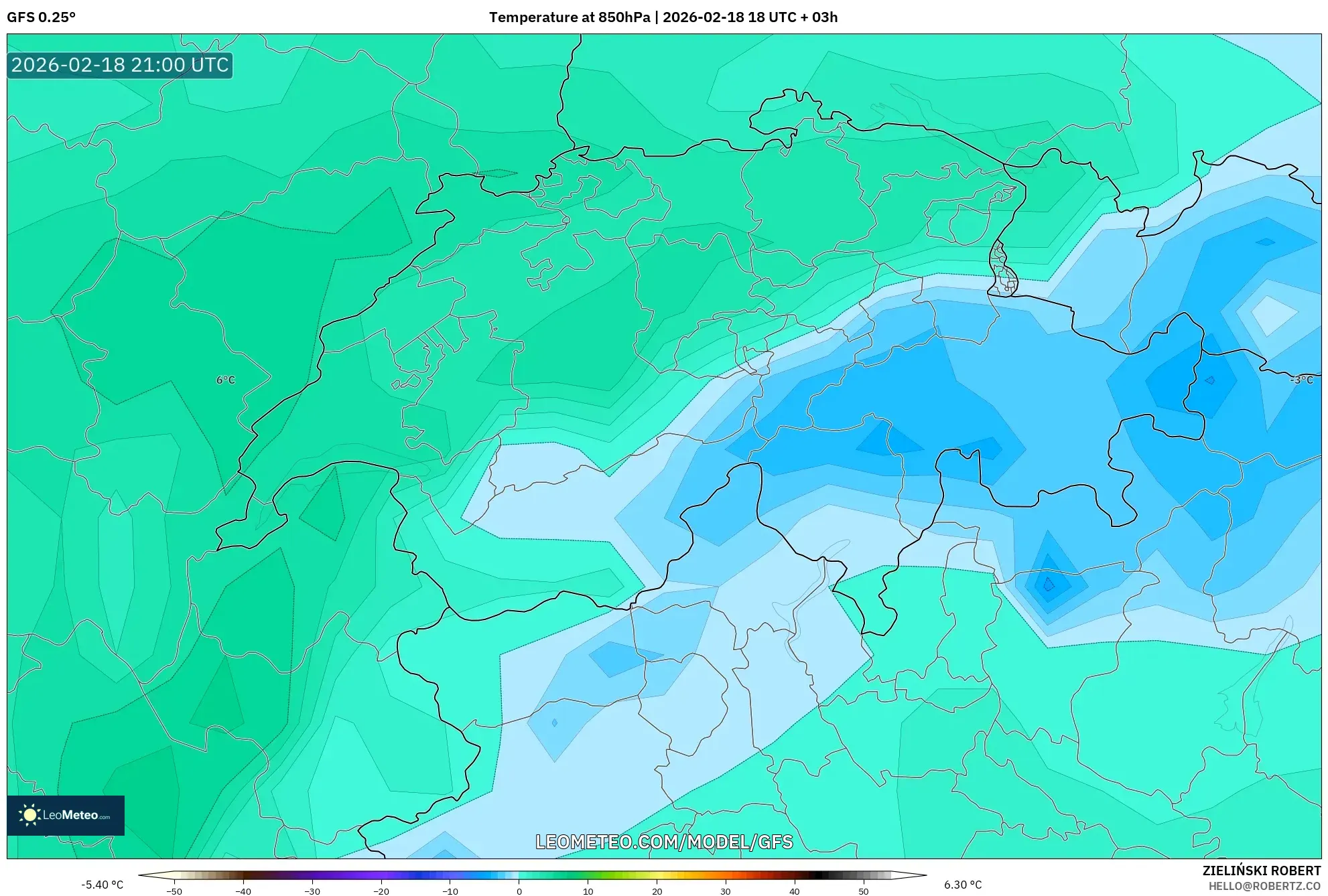 GFS model - Switzerland, Temperature at 850hPa