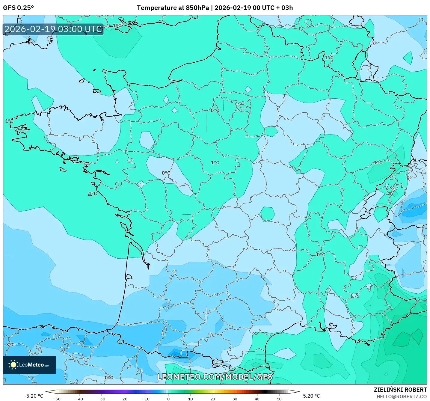 GFS model - France, Temperature at 850hPa