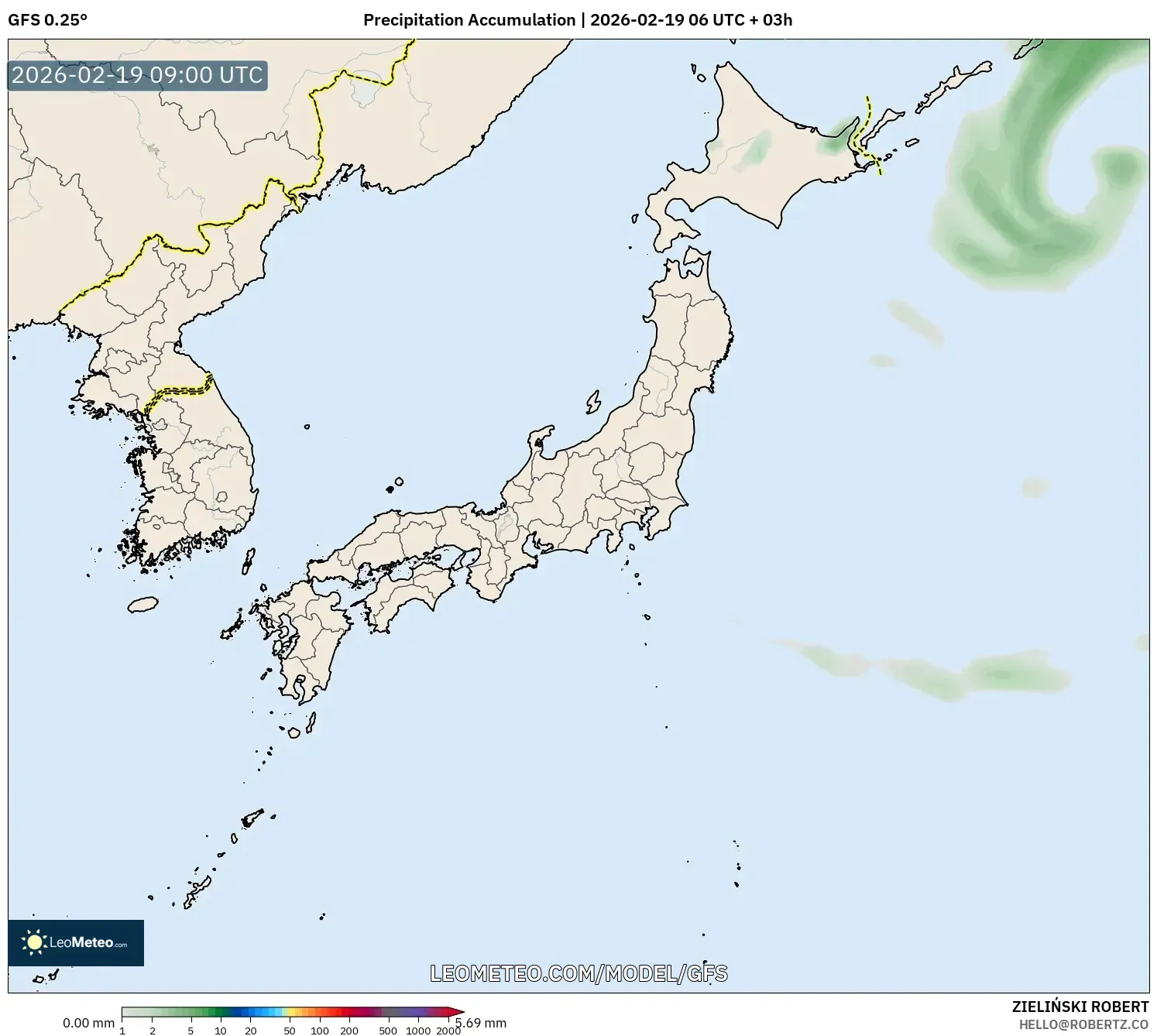 GFS model - Japan, Precipitation Accumulation