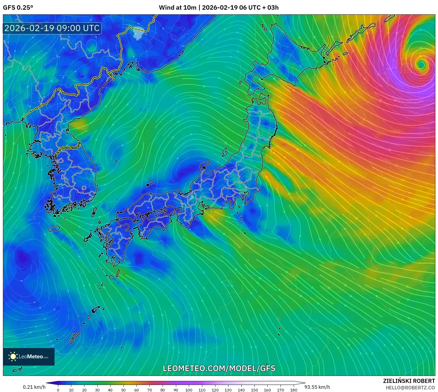GFS model - Japan, Wind at 10m