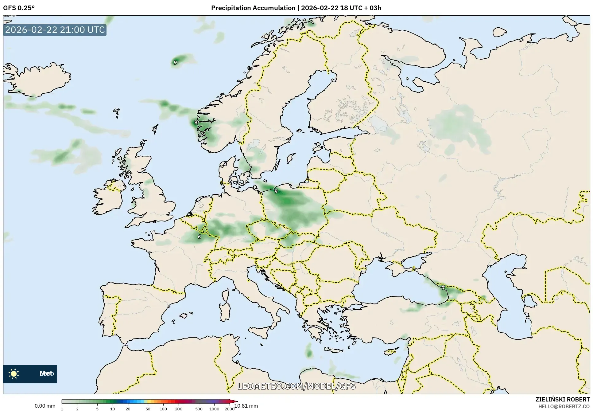 GFS model - أوروبا, تراكم الهطول