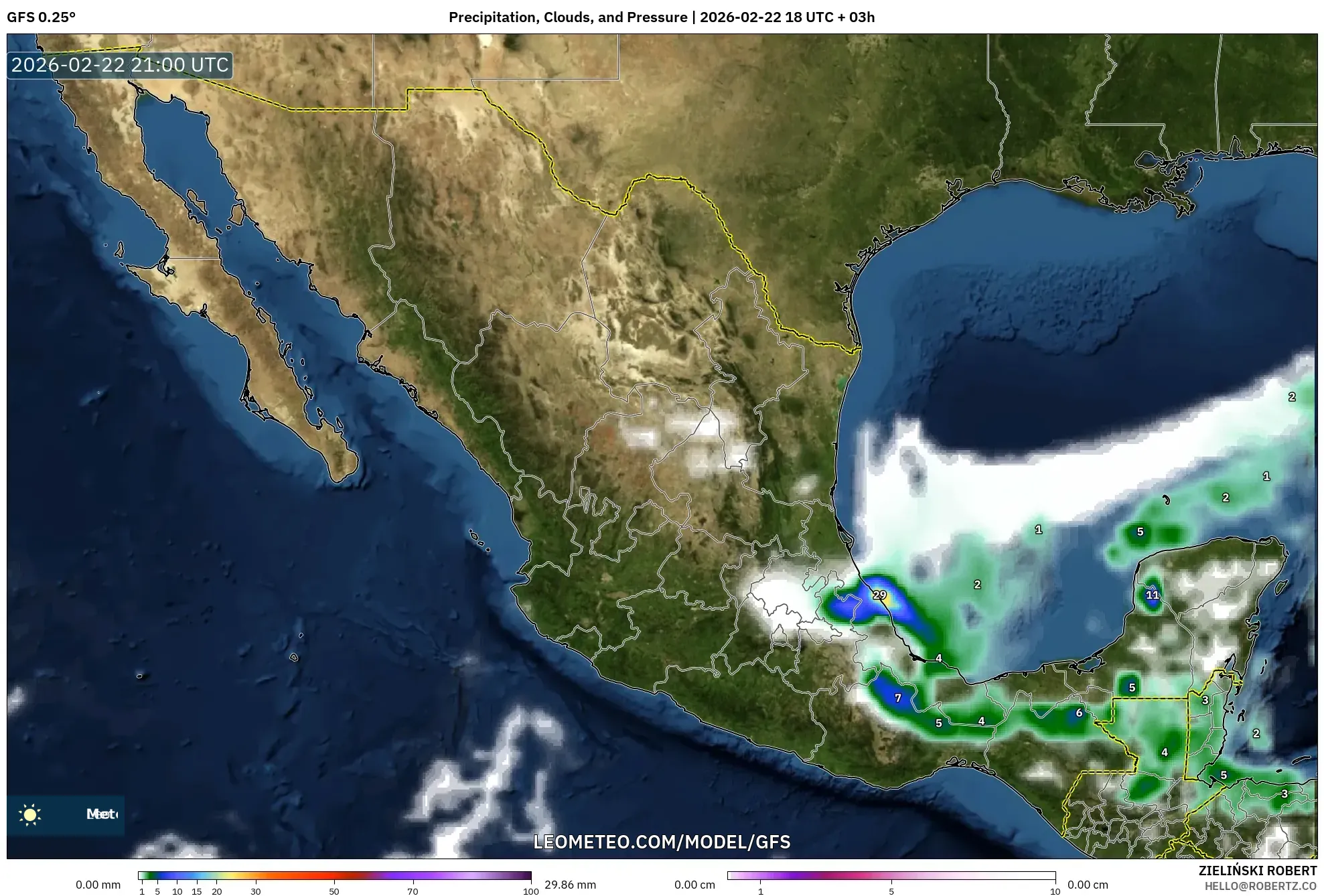 GFS model - المكسيك, الهطول والغيوم والضغط