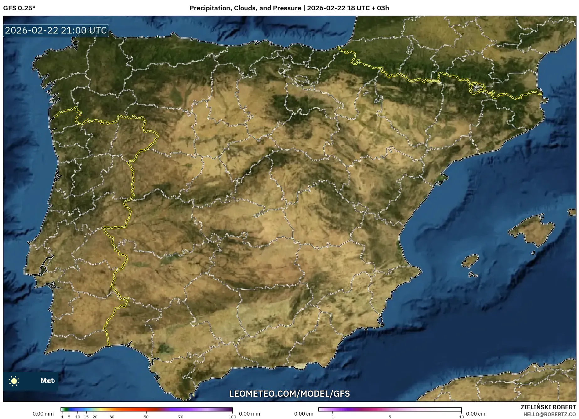 GFS model - إسبانيا, الهطول والغيوم والضغط
