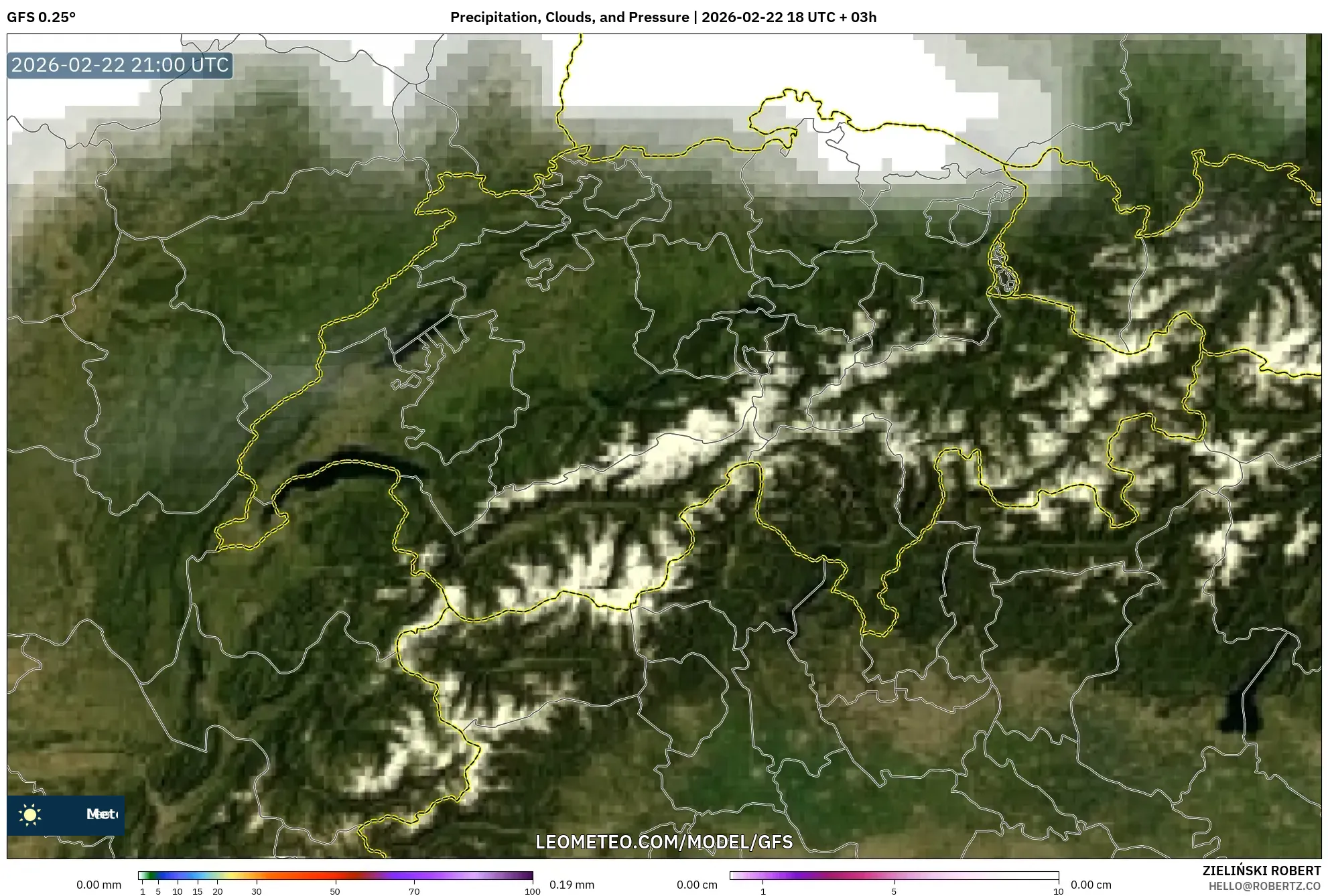 GFS model - سويسرا, الهطول والغيوم والضغط
