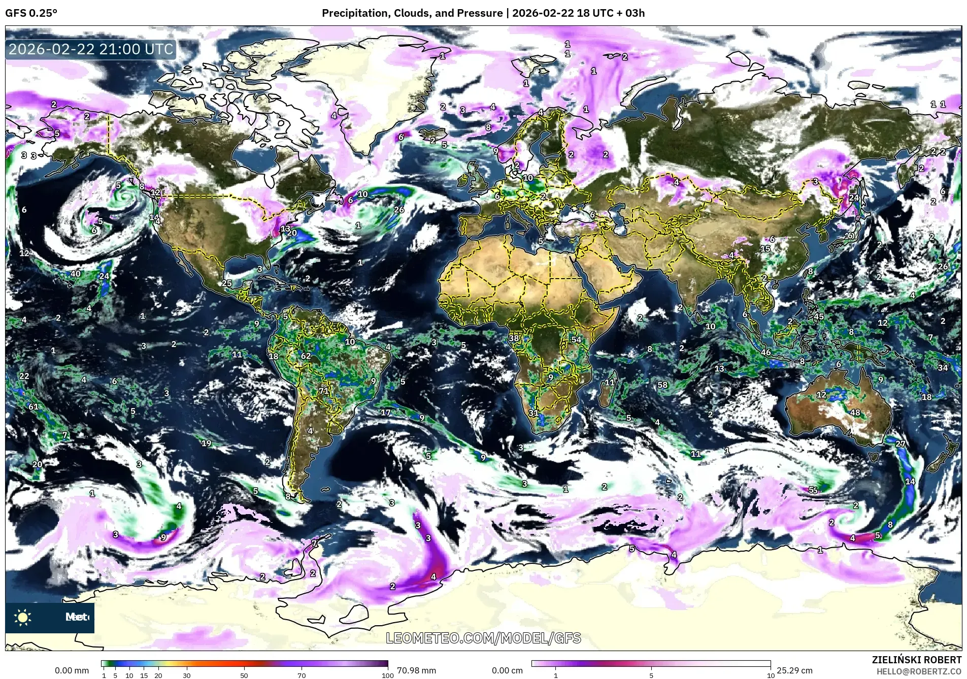 GFS model - العالم, الهطول والغيوم والضغط